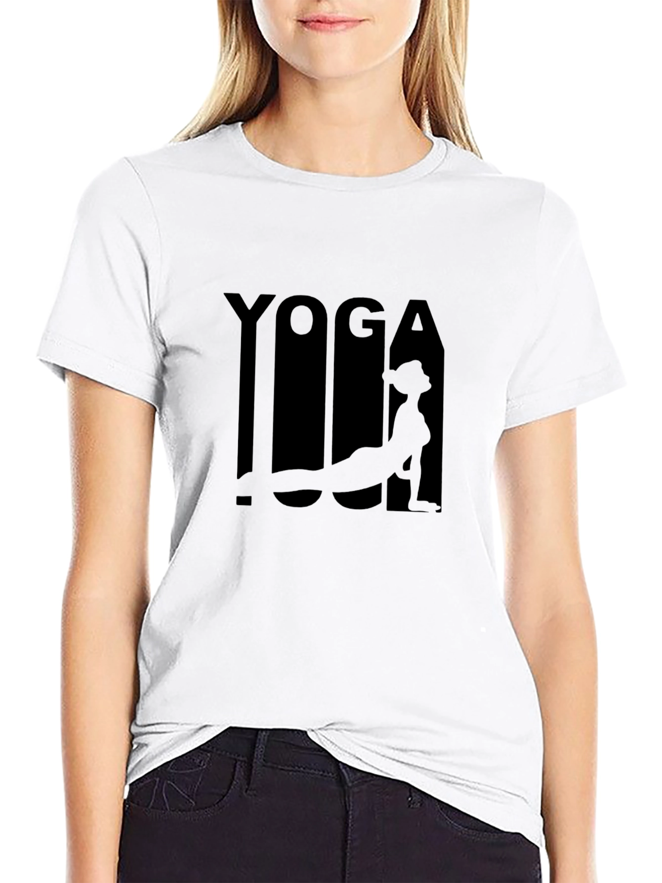 Yoga Pose Graphic Tee - Black Cotton Blend Shirt
