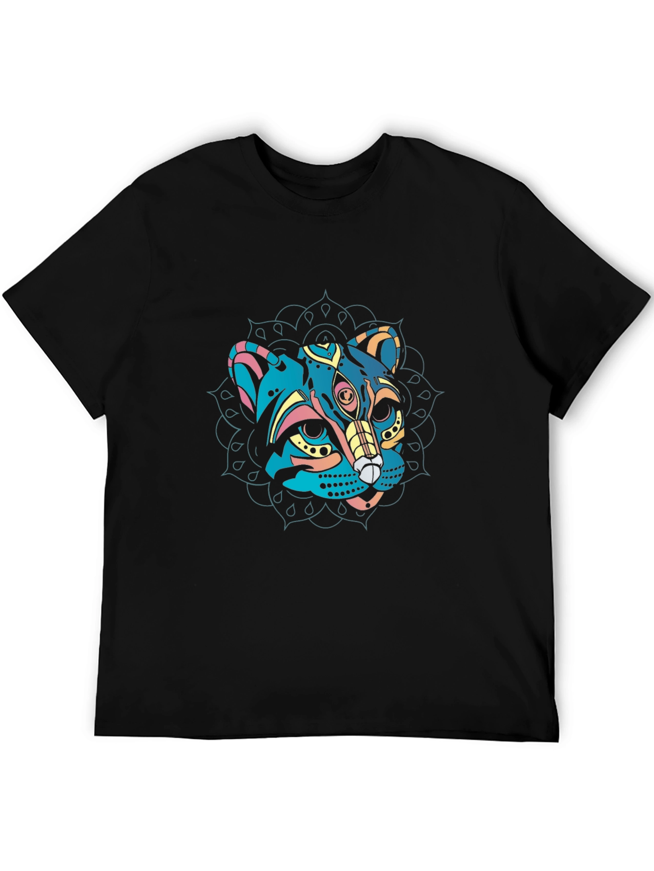 Mystic Cat Mandala Black T-Shirt