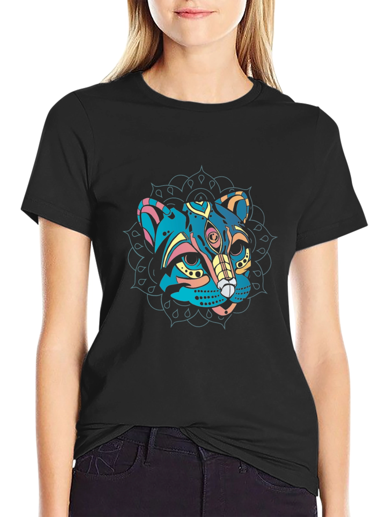 Mystic Cat Mandala Black T-Shirt