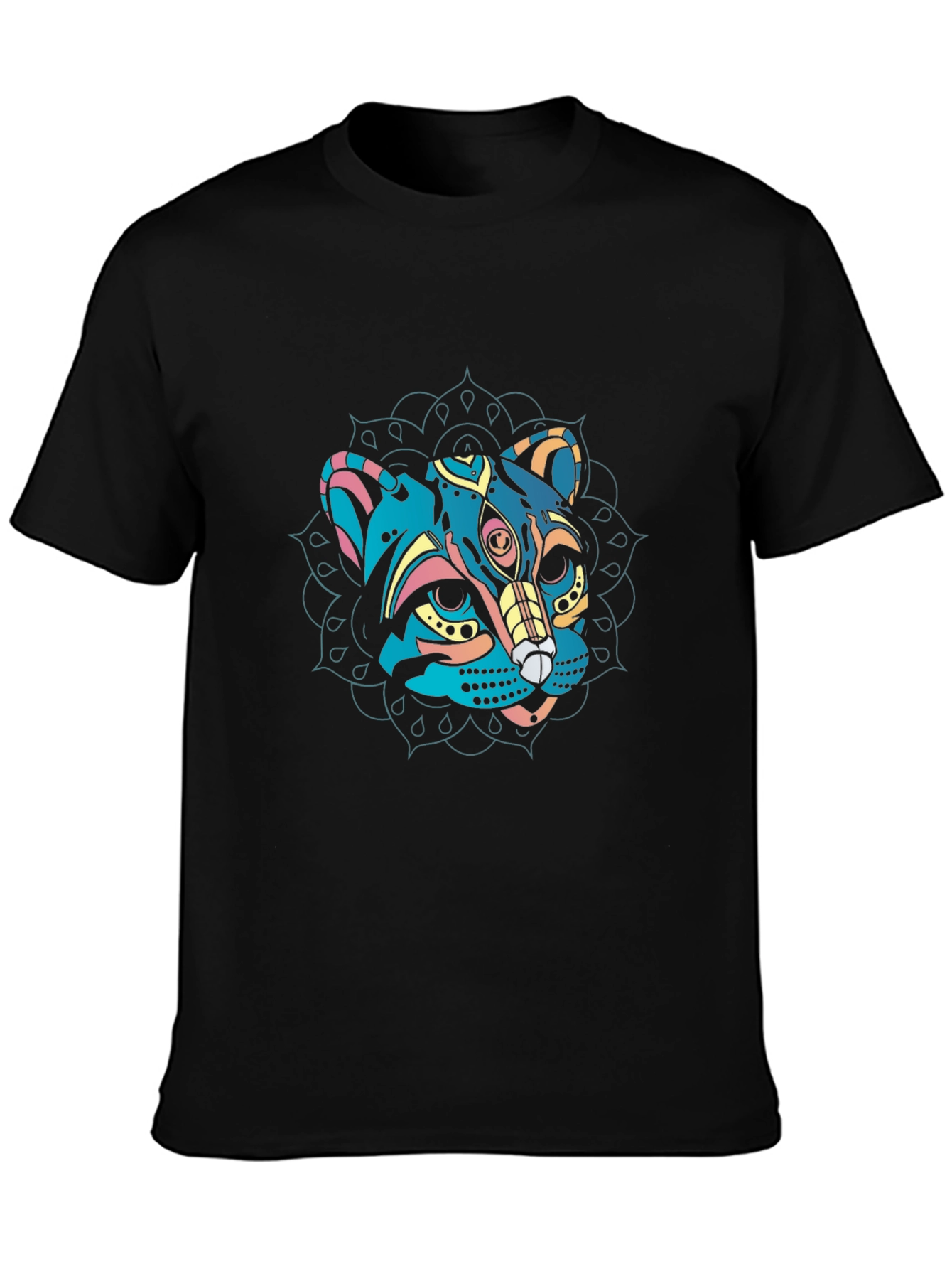 Mystic Cat Mandala Black T-Shirt