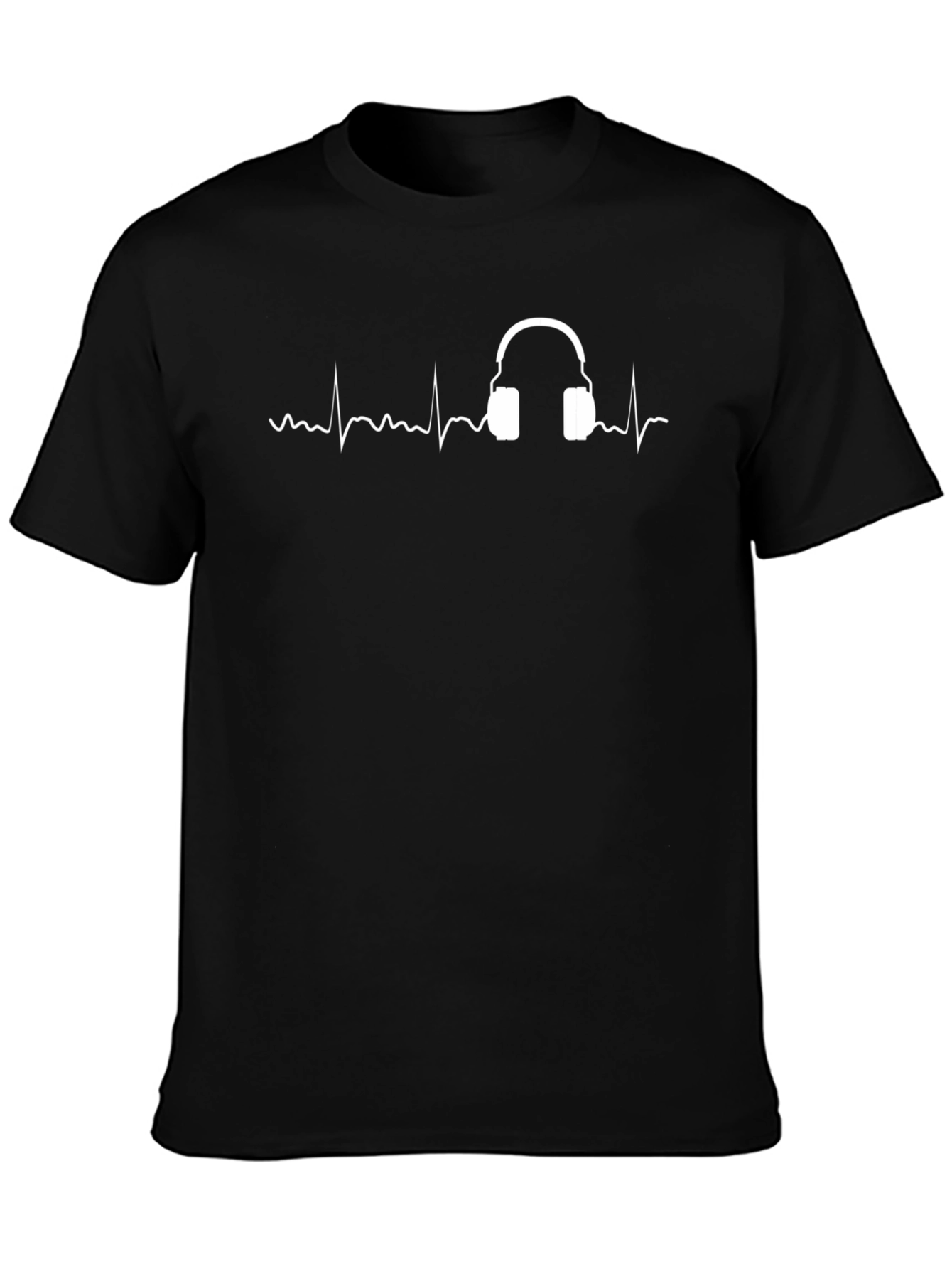Black T-Shirt with Headphone Heartbeat Design