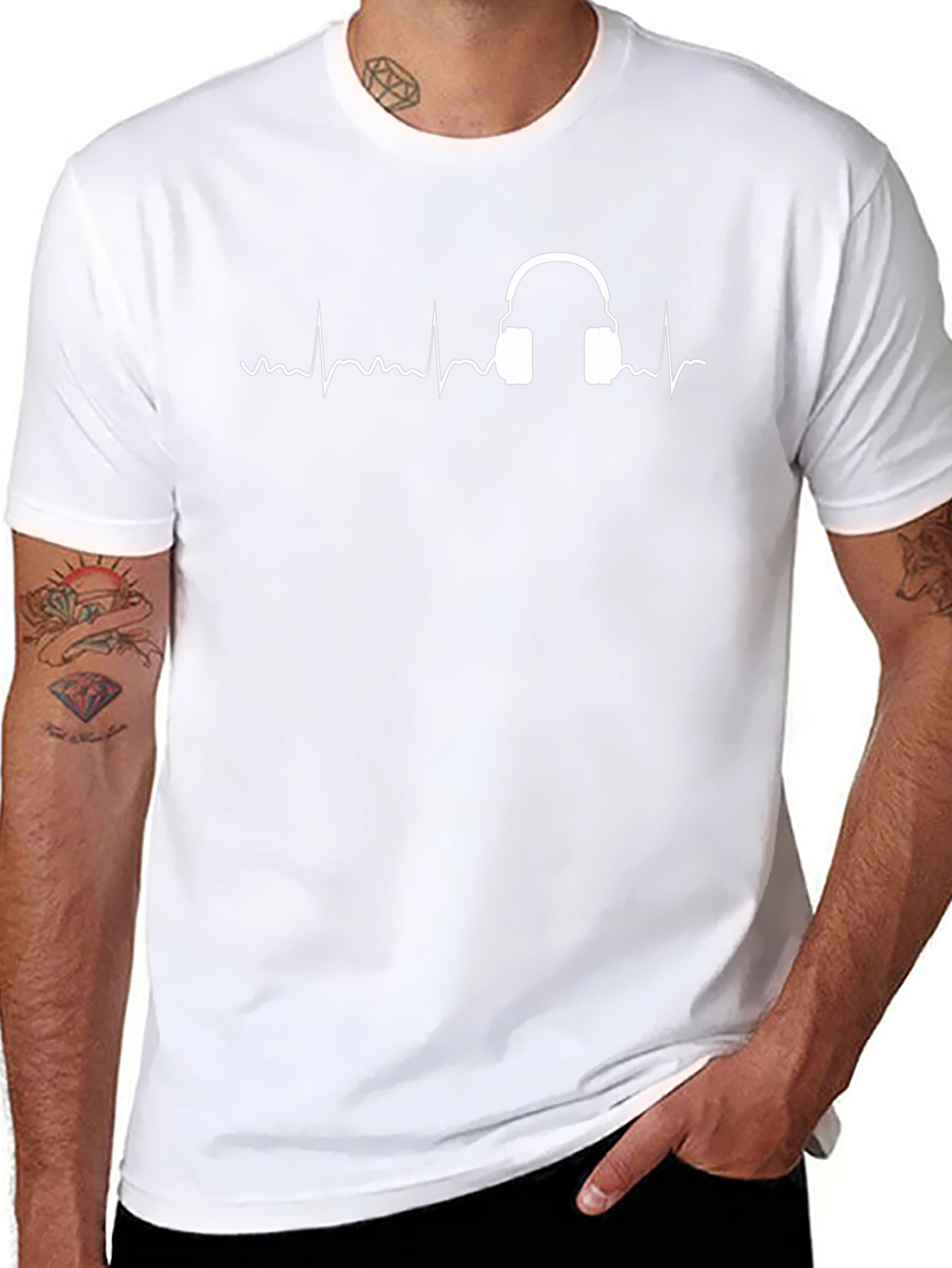 Black T-Shirt with Headphone Heartbeat Design