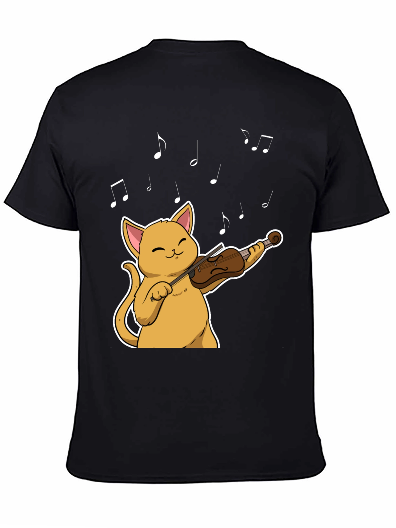 Cat Violinist Black T-Shirt - Musical Feline Tee