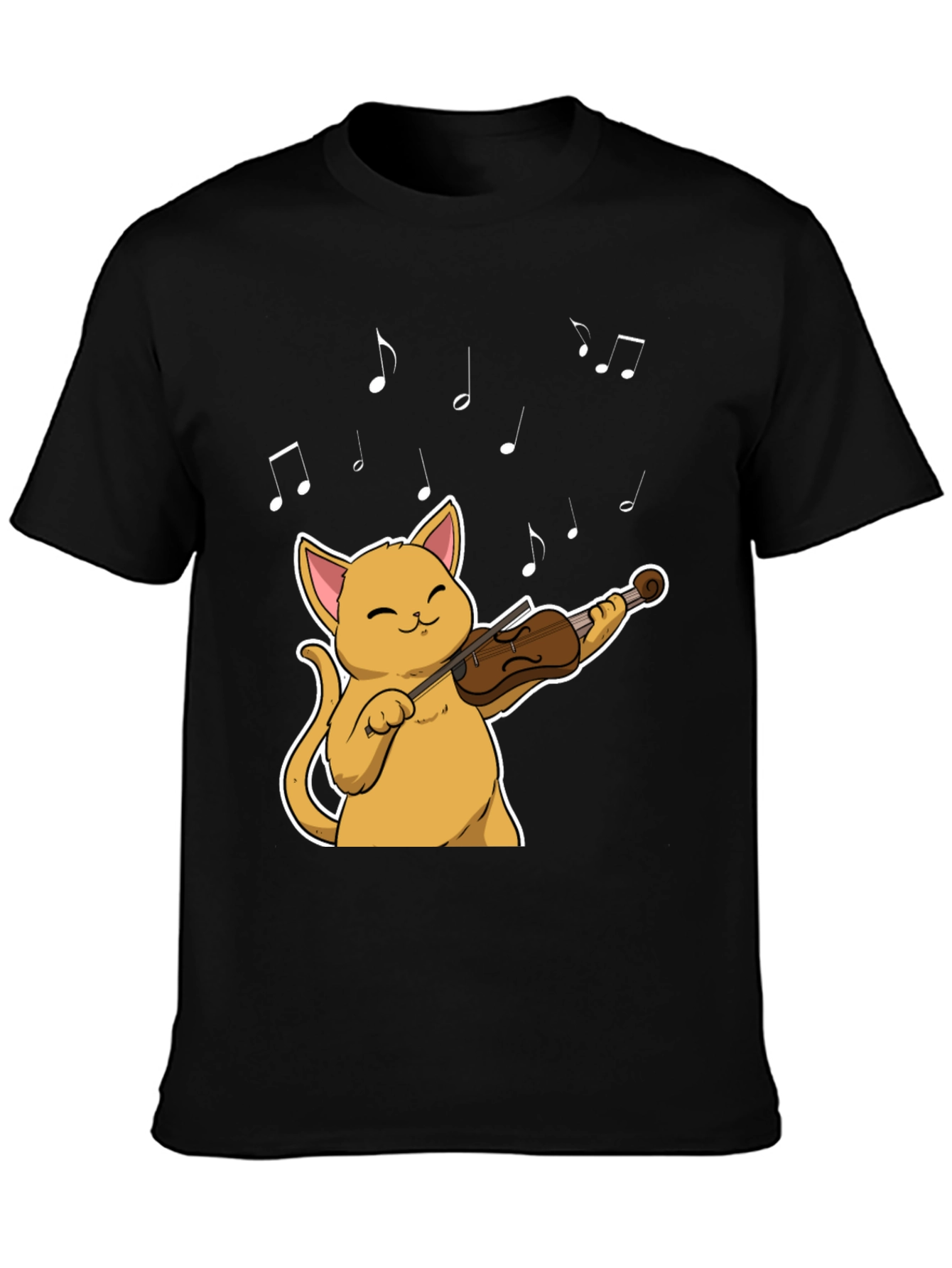 Cat Violinist Black T-Shirt - Musical Feline Tee