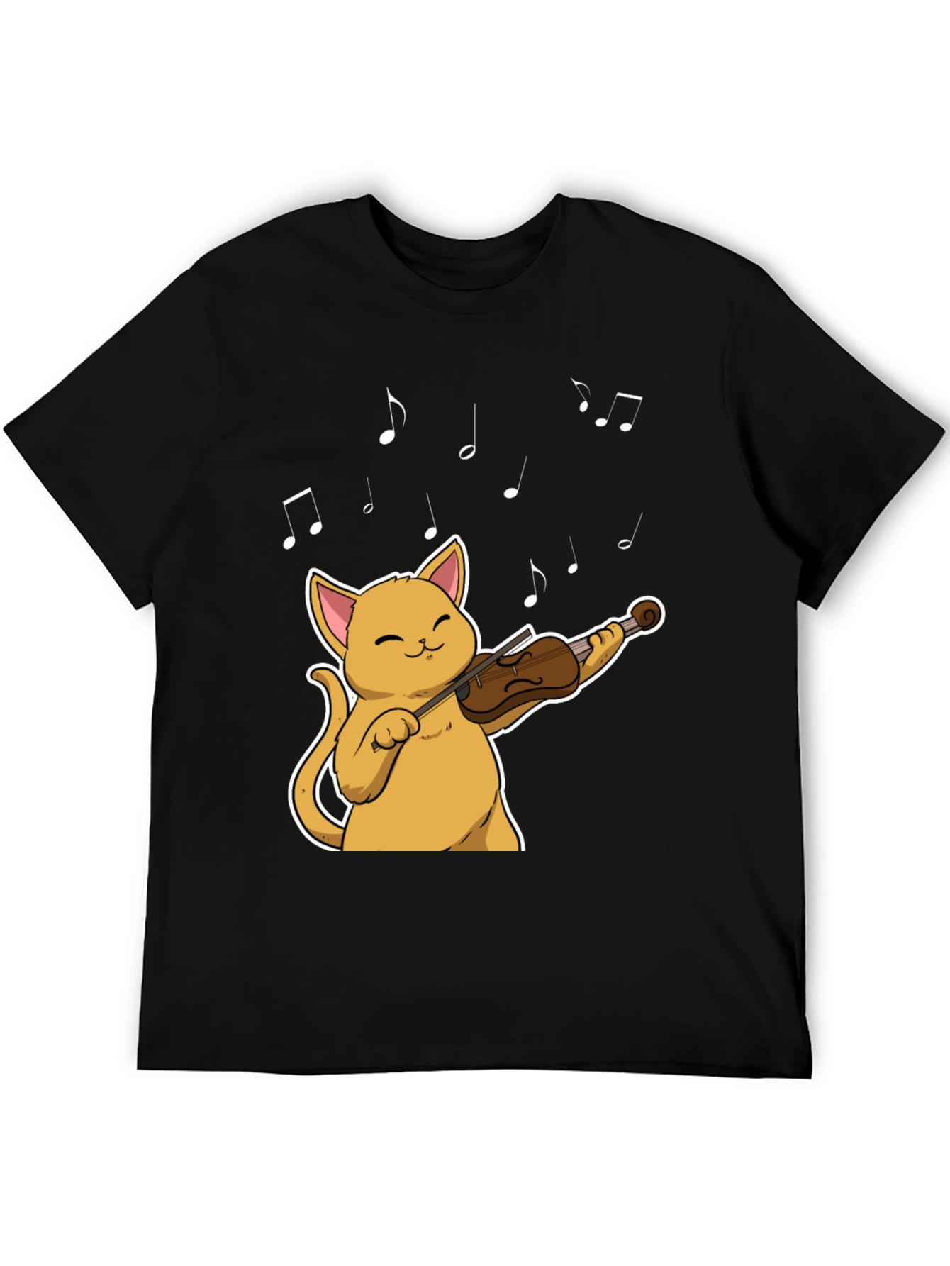 Cat Violinist Black T-Shirt - Musical Feline Tee