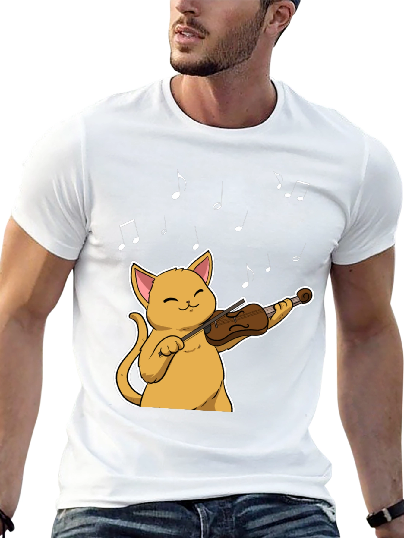 Cat Violinist Black T-Shirt - Musical Feline Tee