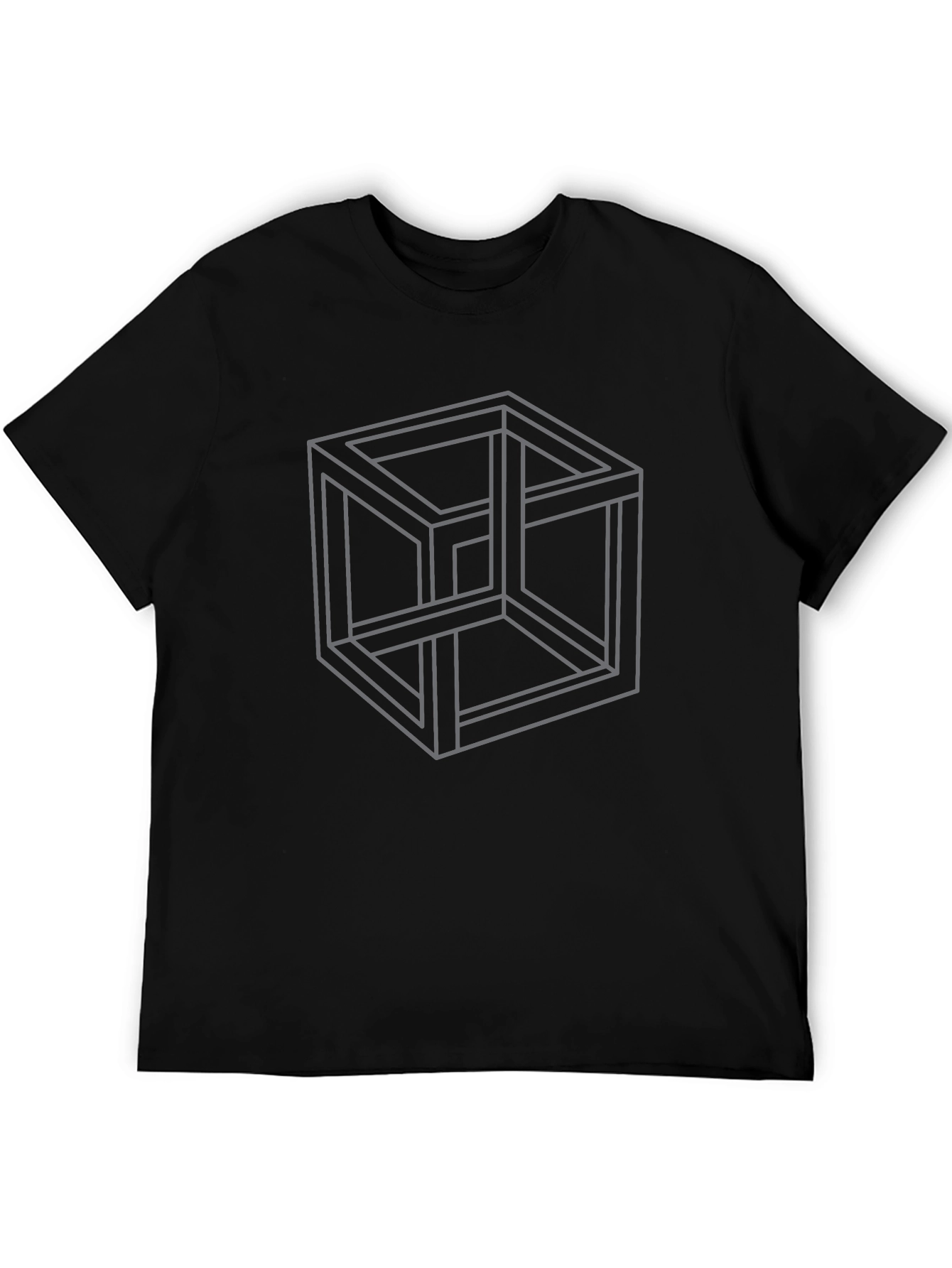Impossible Cube Black T-Shirt - Geometric Illusion Tee