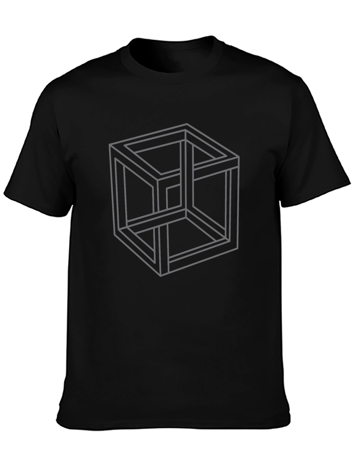 Impossible Cube Black T-Shirt - Geometric Illusion Tee