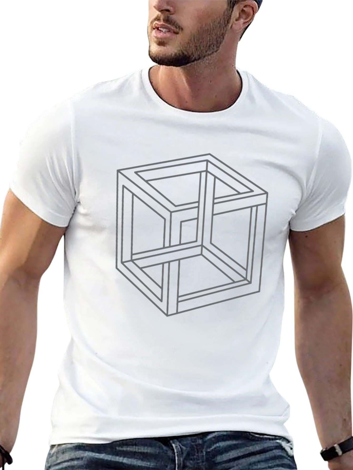 Impossible Cube Black T-Shirt - Geometric Illusion Tee