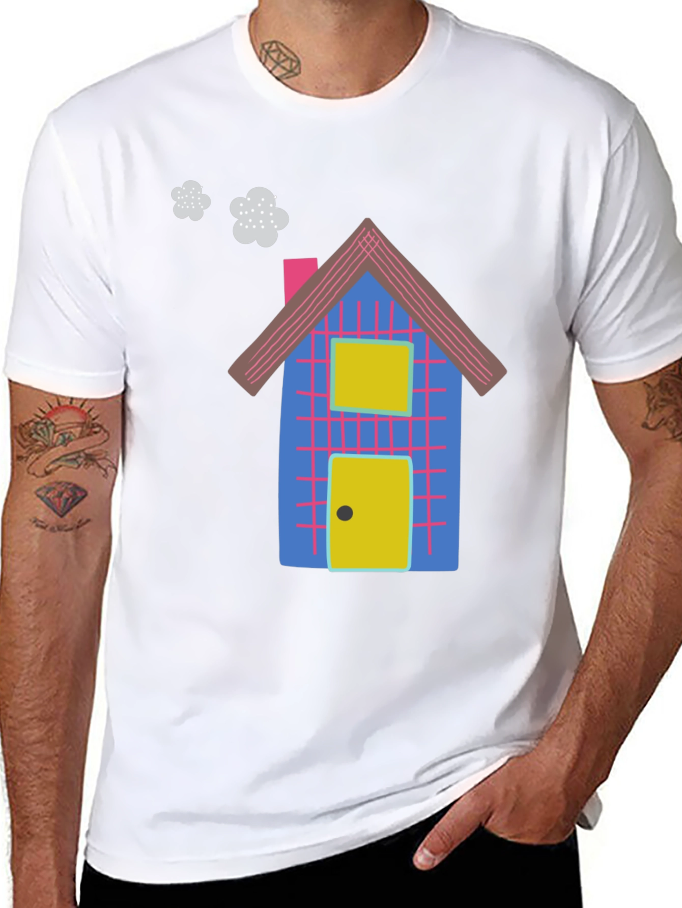 Fun Cartoon House Graphic Black T-Shirt