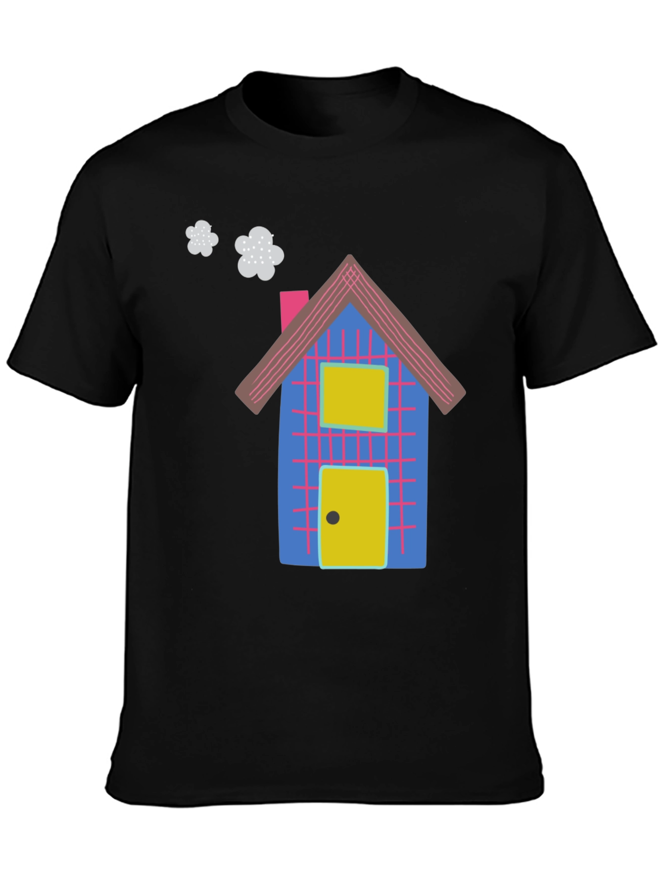 Fun Cartoon House Graphic Black T-Shirt