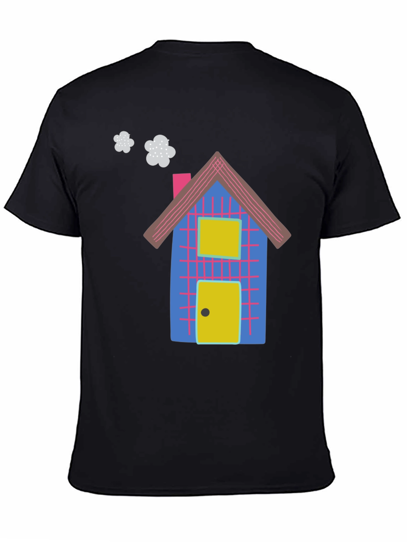 Fun Cartoon House Graphic Black T-Shirt