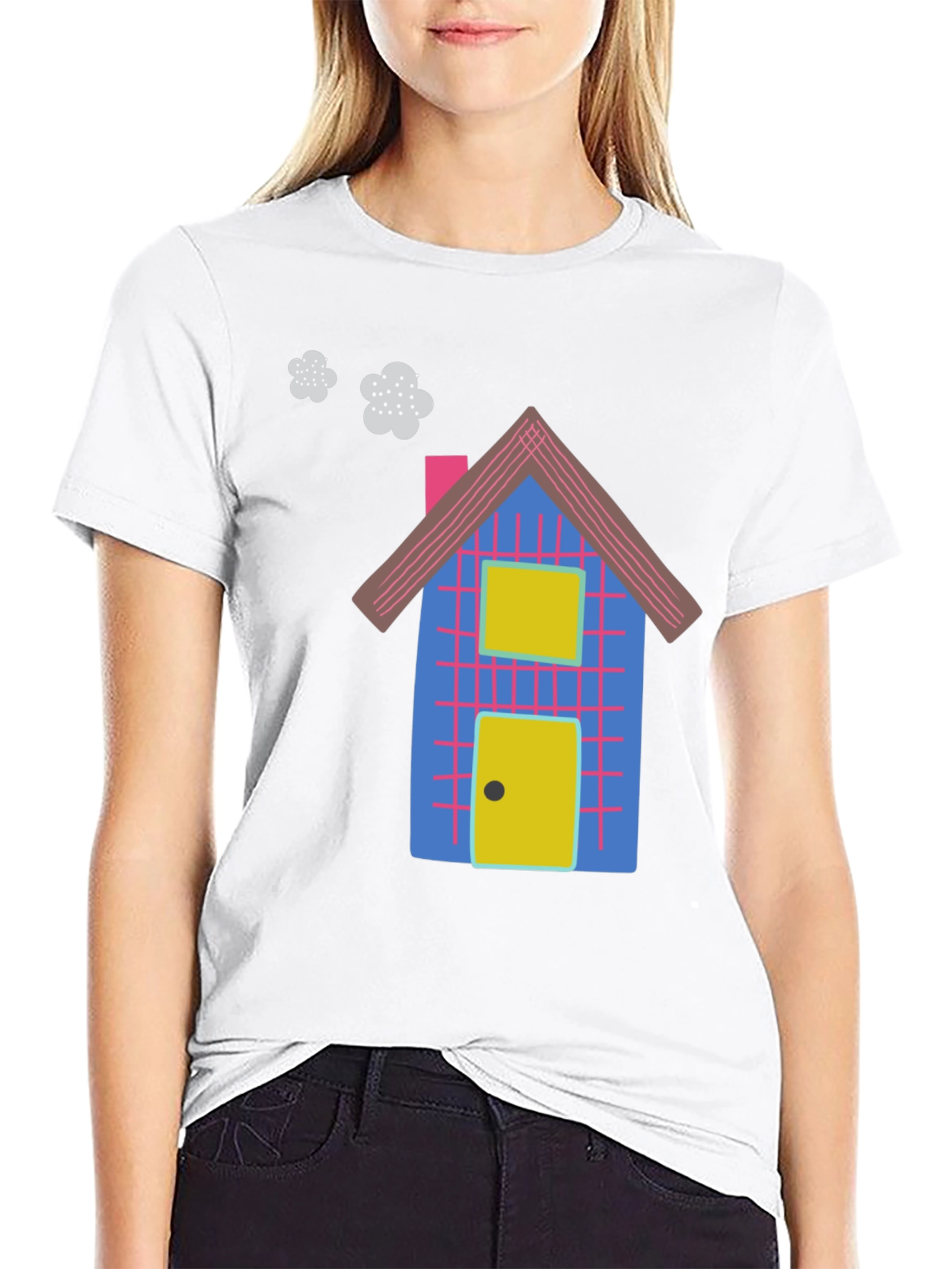 Fun Cartoon House Graphic Black T-Shirt