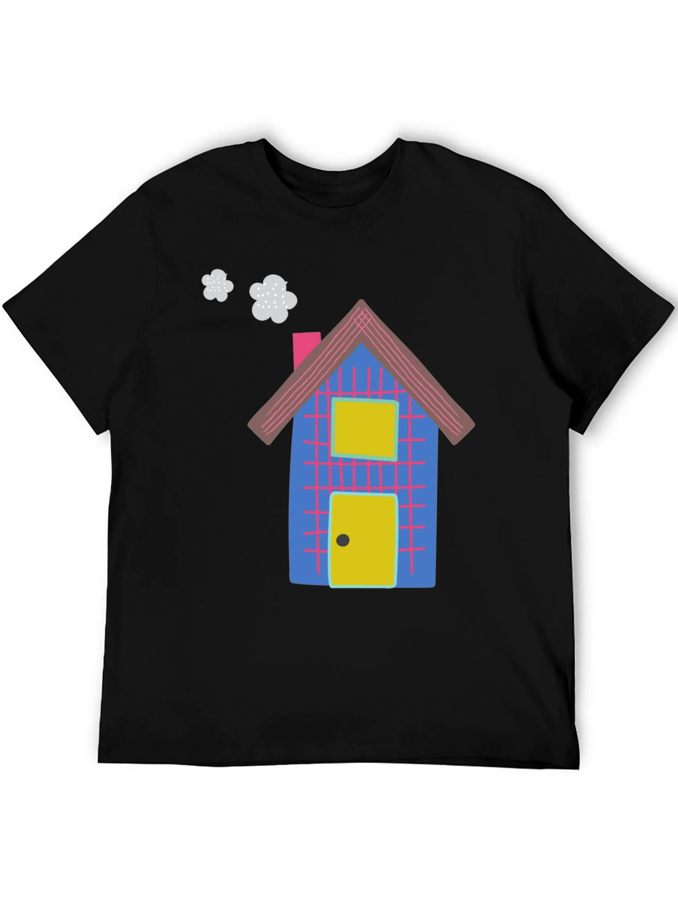 Fun Cartoon House Graphic Black T-Shirt