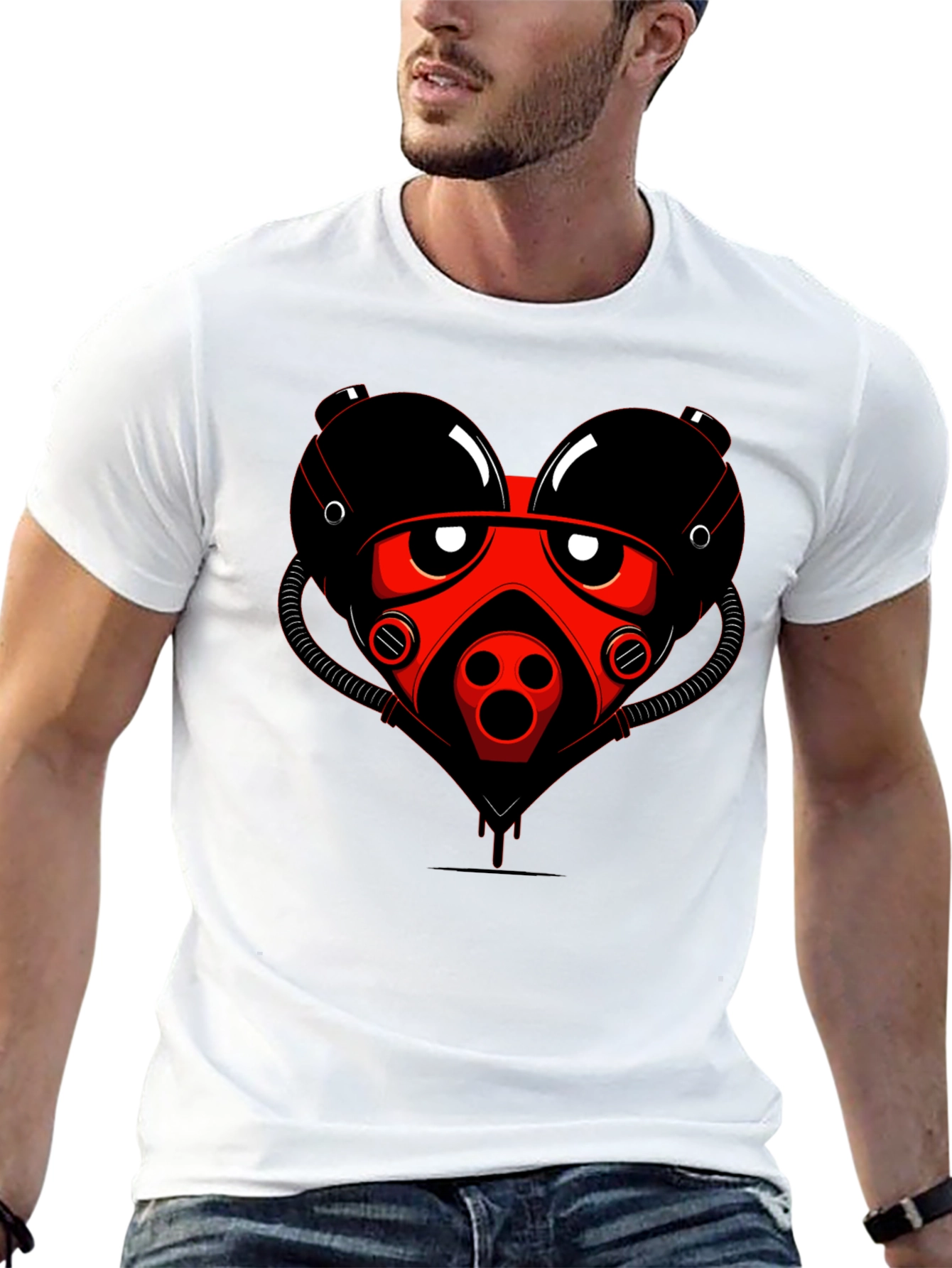 Graphic Tee: Red Heart Gas Mask Design