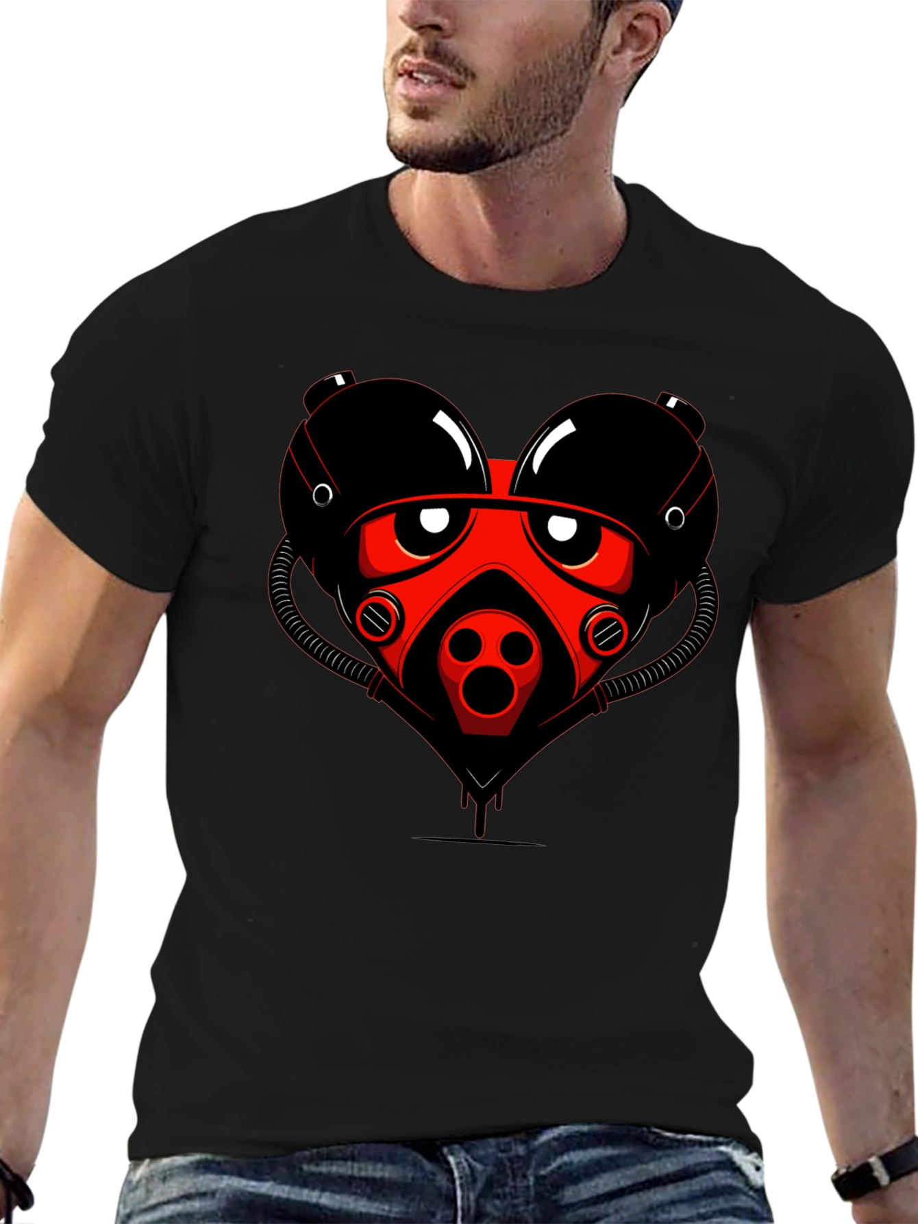 Graphic Tee: Red Heart Gas Mask Design