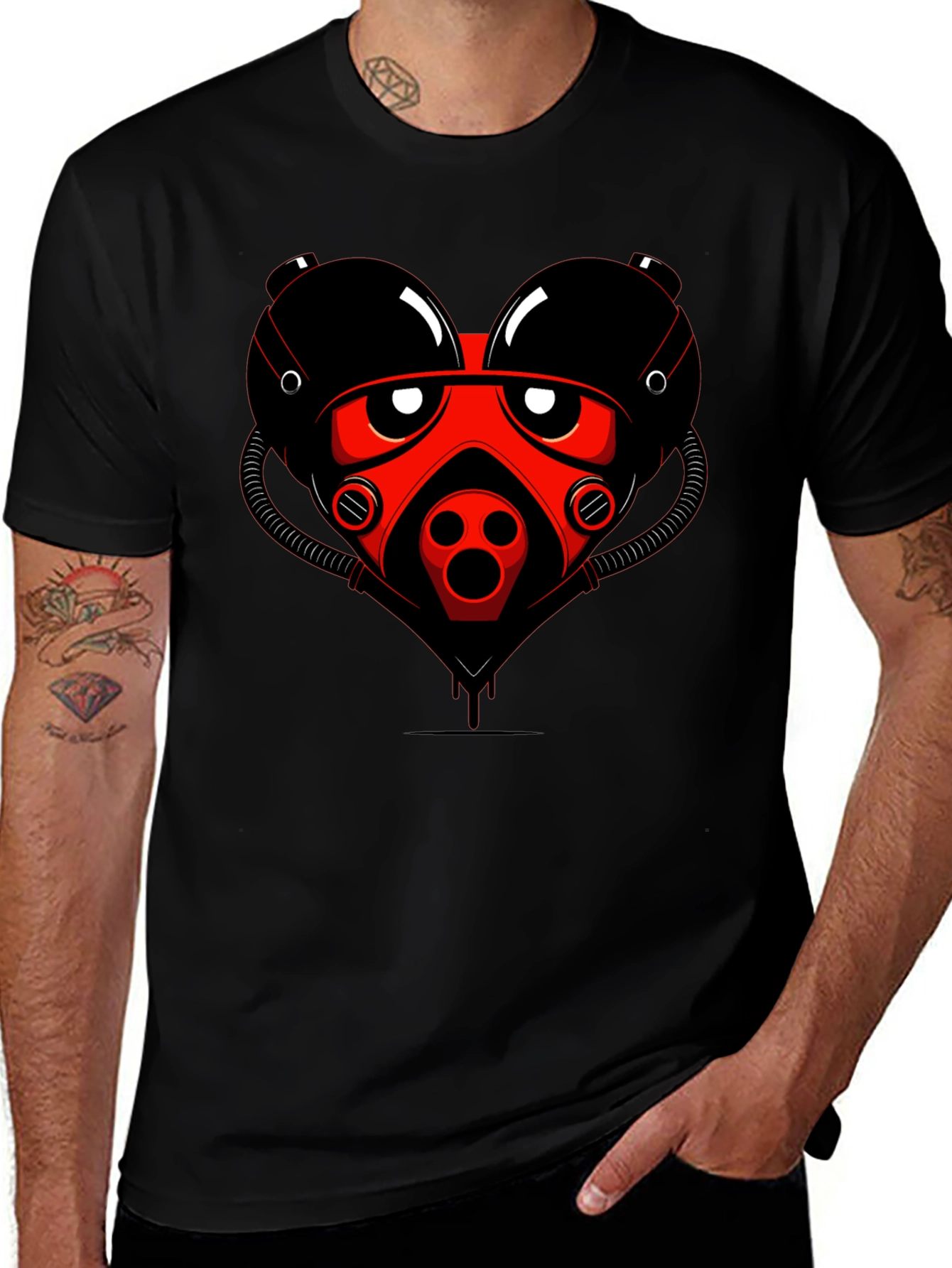 Graphic Tee: Red Heart Gas Mask Design