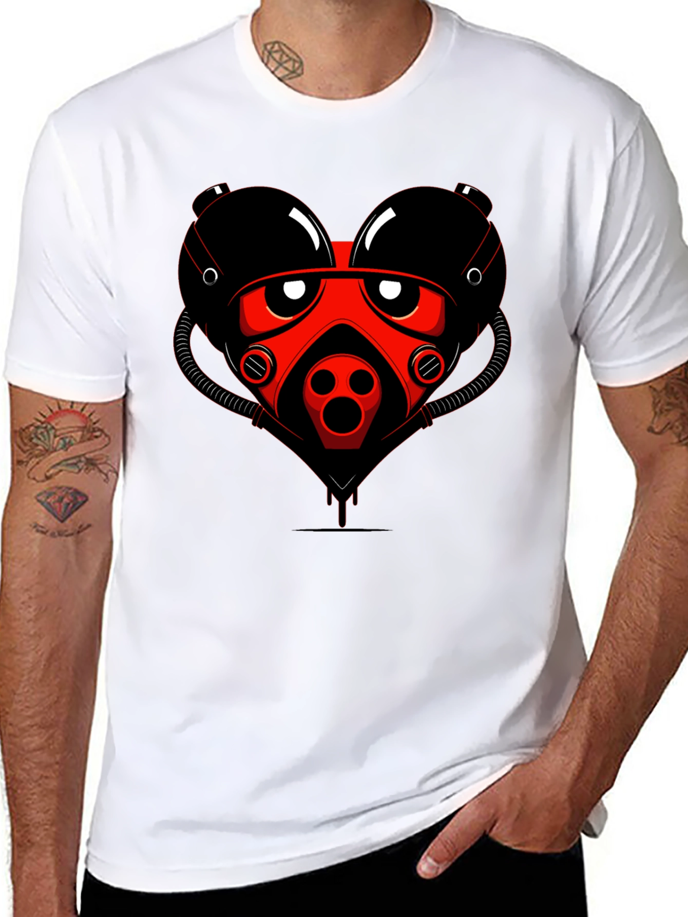 Graphic Tee: Red Heart Gas Mask Design