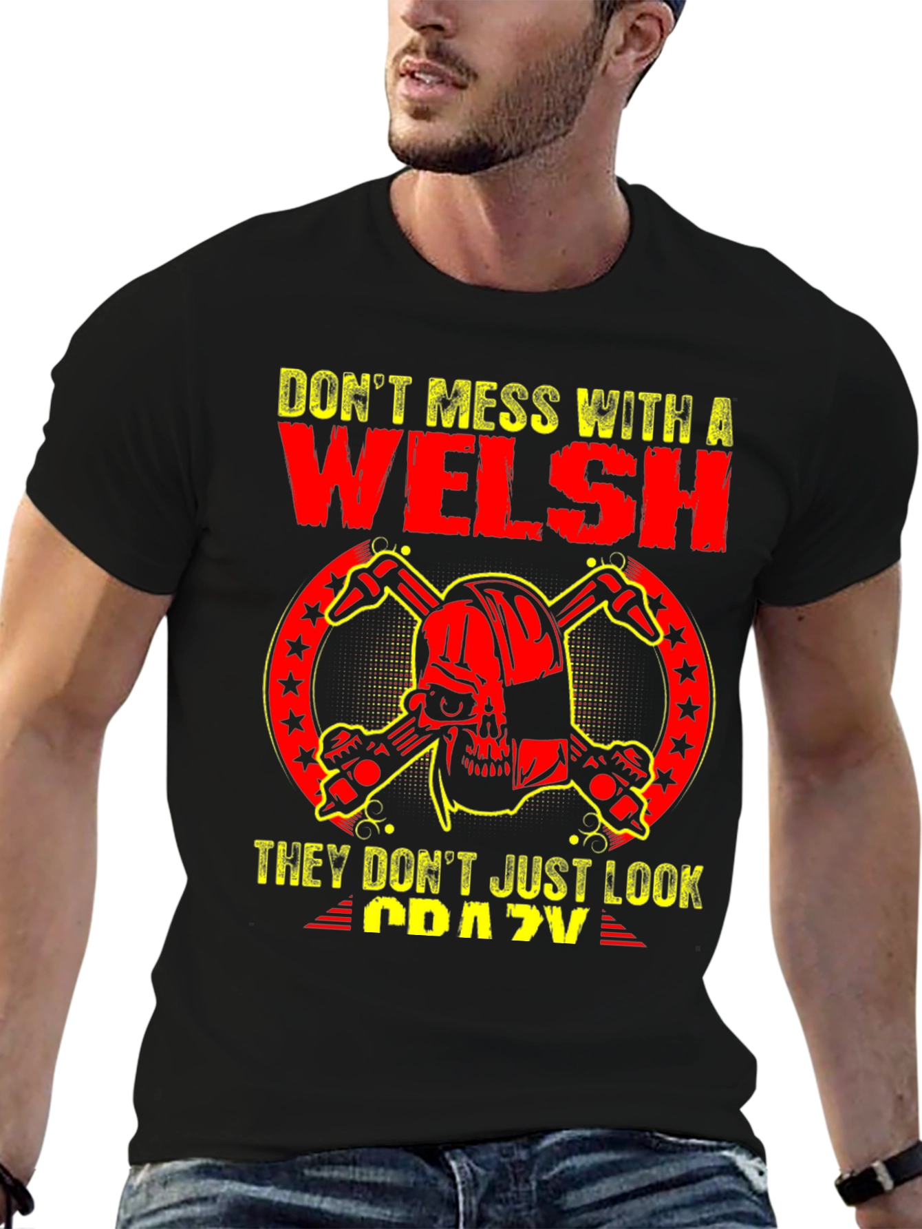 Welsh Crazy Skull Graphic T-Shirt