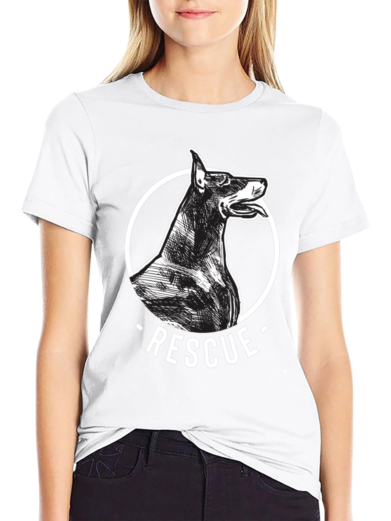 Doberman Rescue Dog Black Graphic Tee