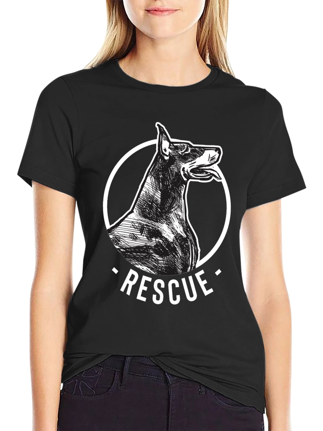Doberman Rescue Dog Black Graphic Tee