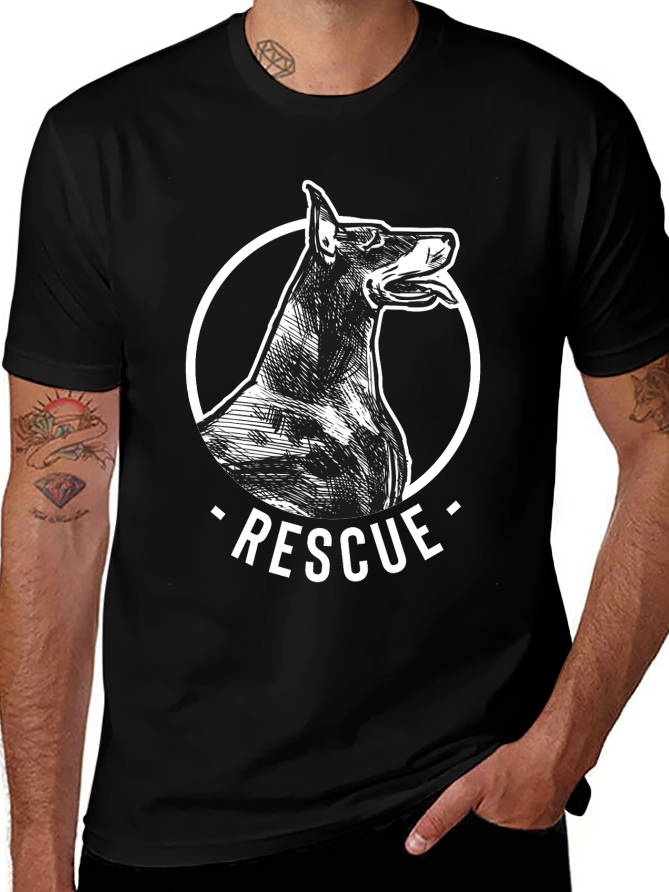 Doberman Rescue Dog Black Graphic Tee