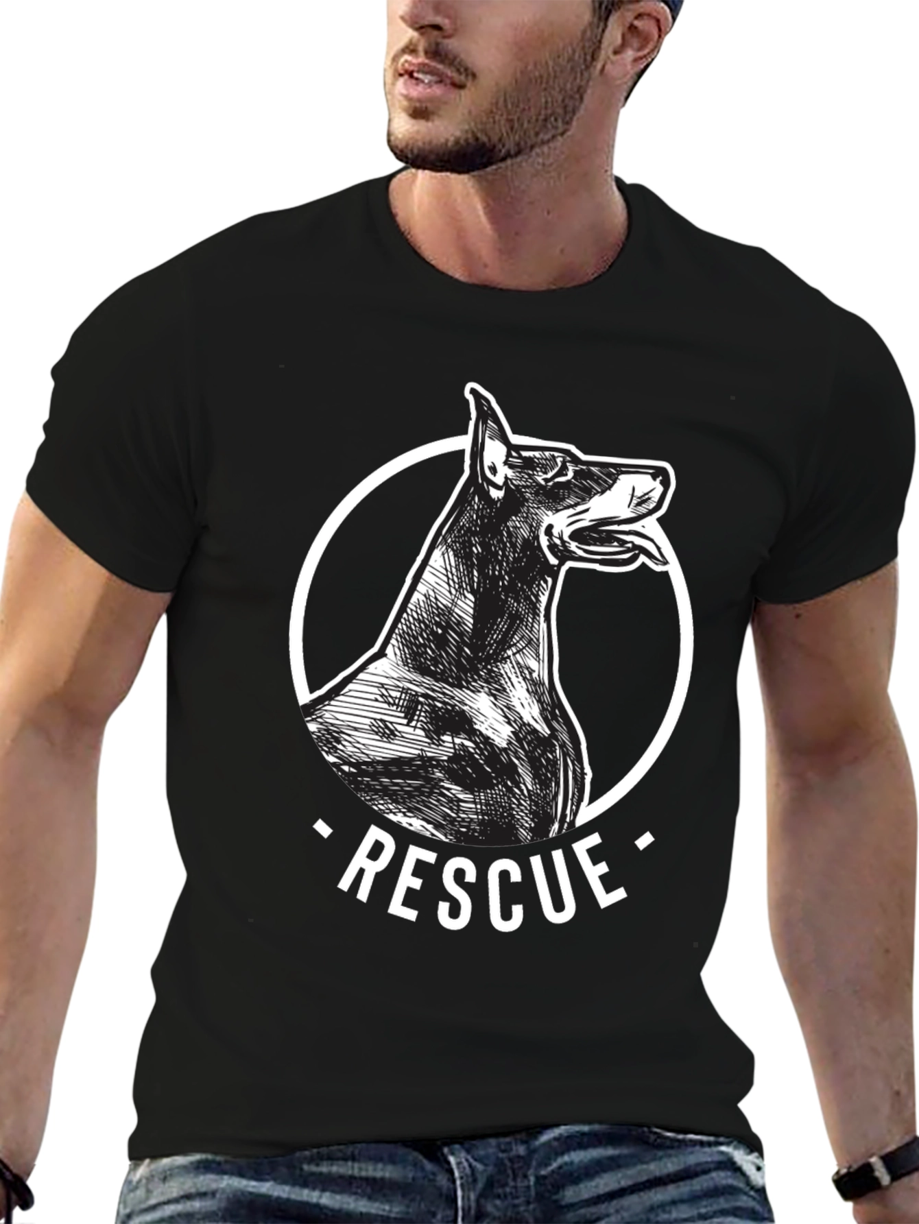 Doberman Rescue Dog Black Graphic Tee