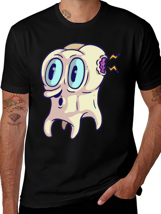 Cartoon Toothache Black T-Shirt