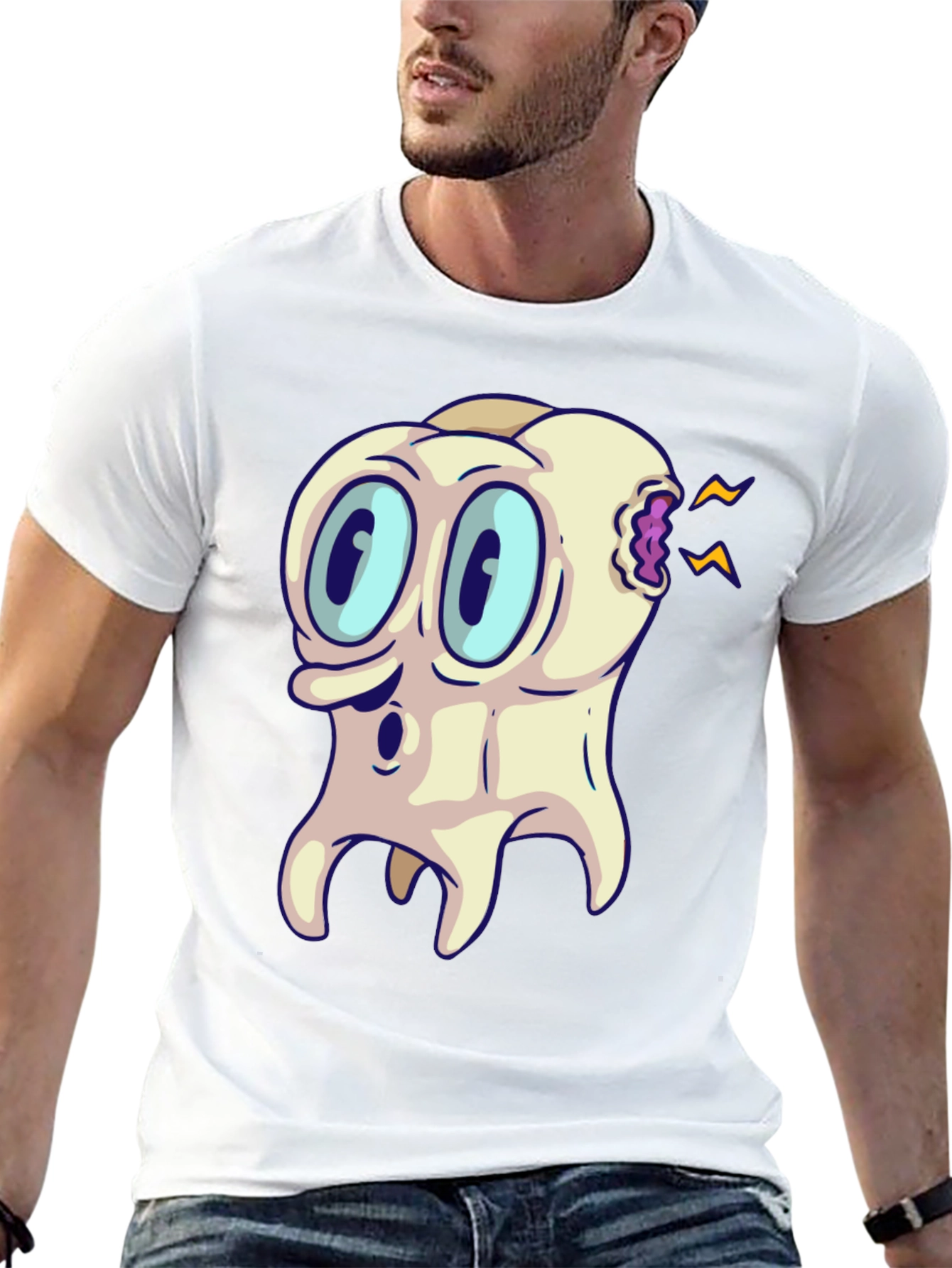 Cartoon Toothache Black T-Shirt