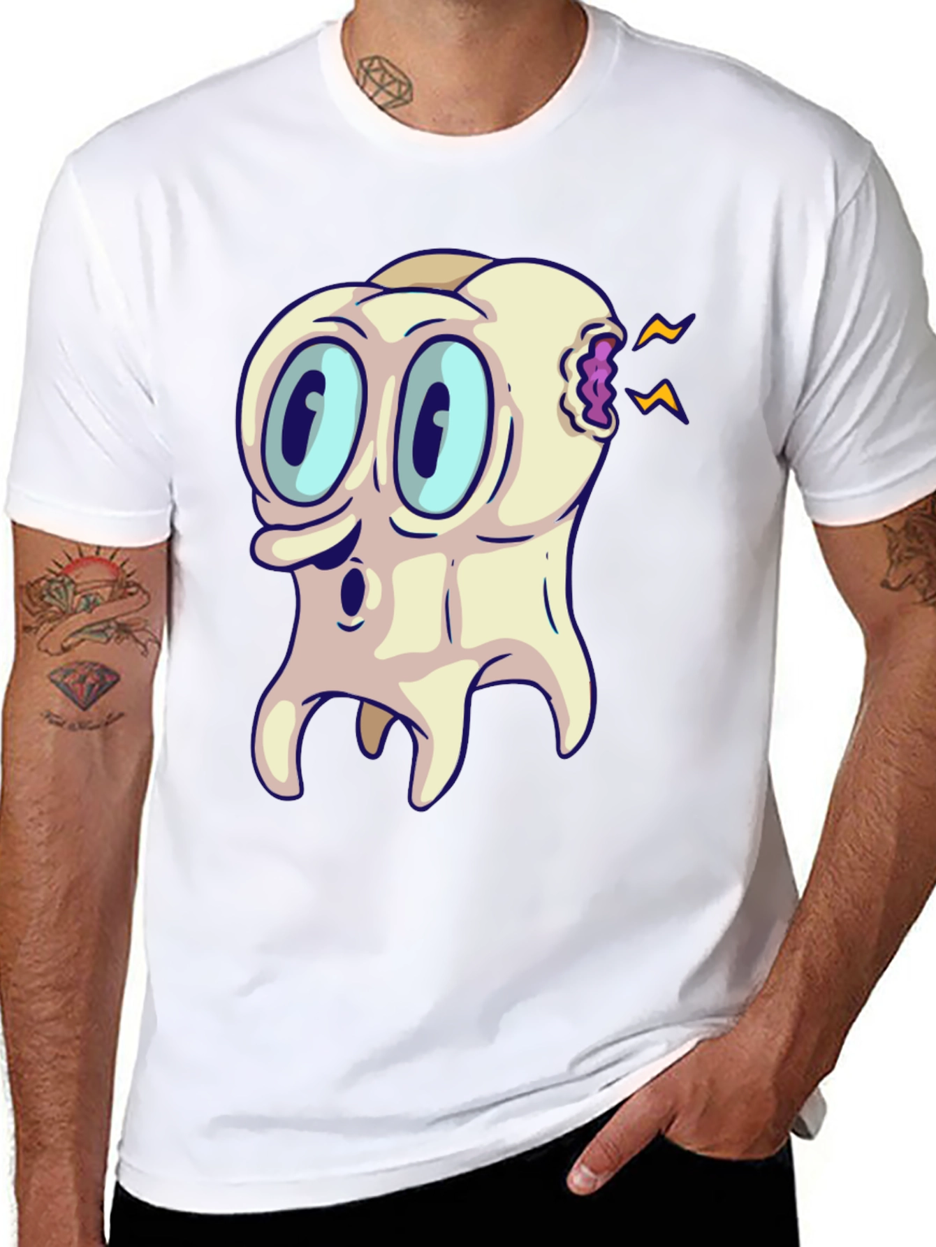 Cartoon Toothache Black T-Shirt