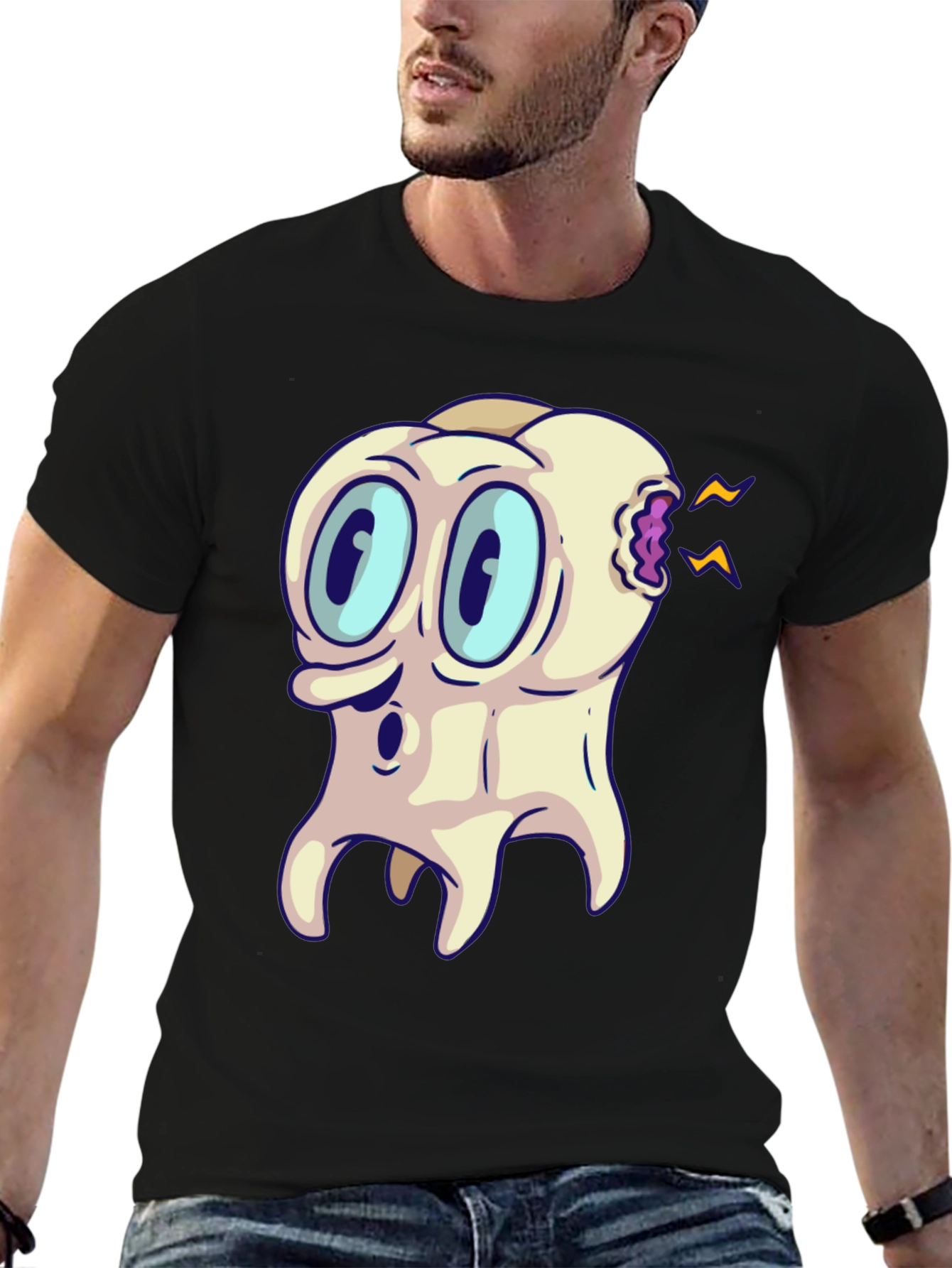 Cartoon Toothache Black T-Shirt