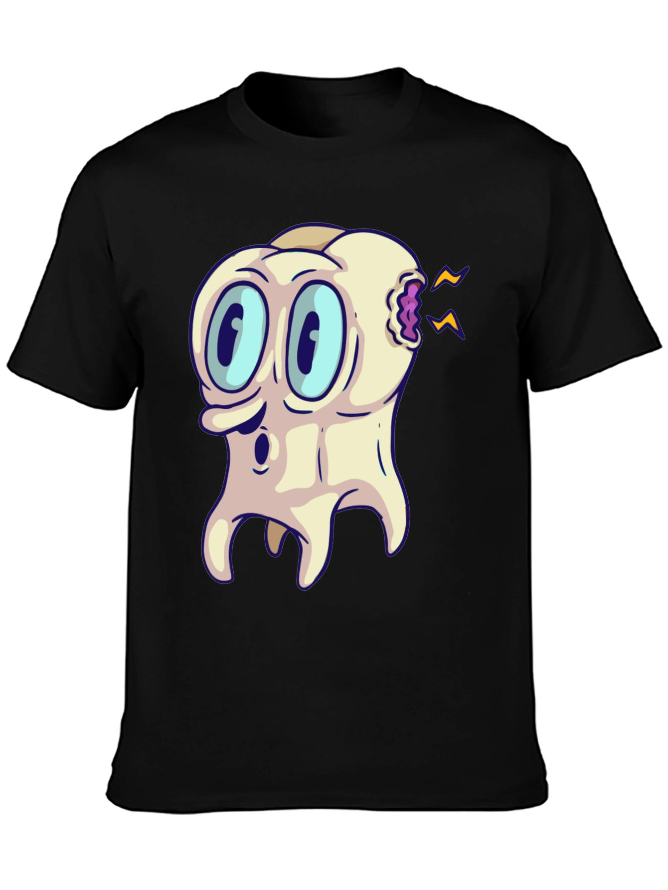 Cartoon Toothache Black T-Shirt