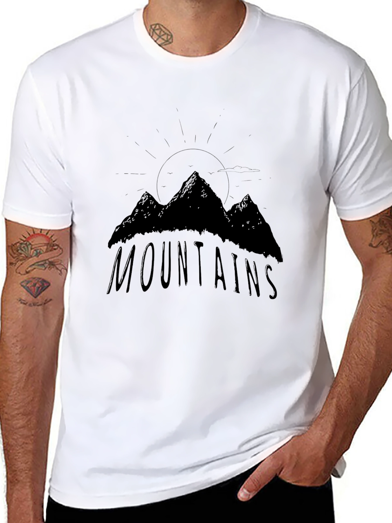 Mountains Graphic Print Black T-Shirt