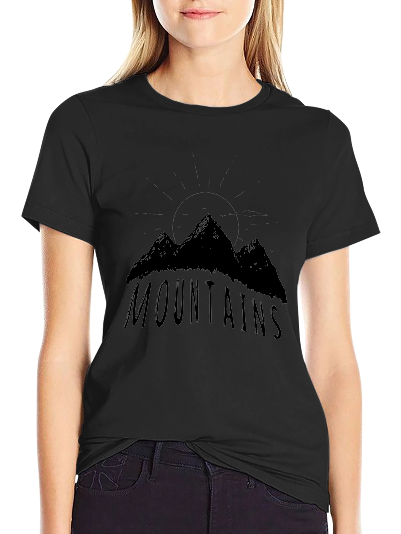 Mountains Graphic Print Black T-Shirt