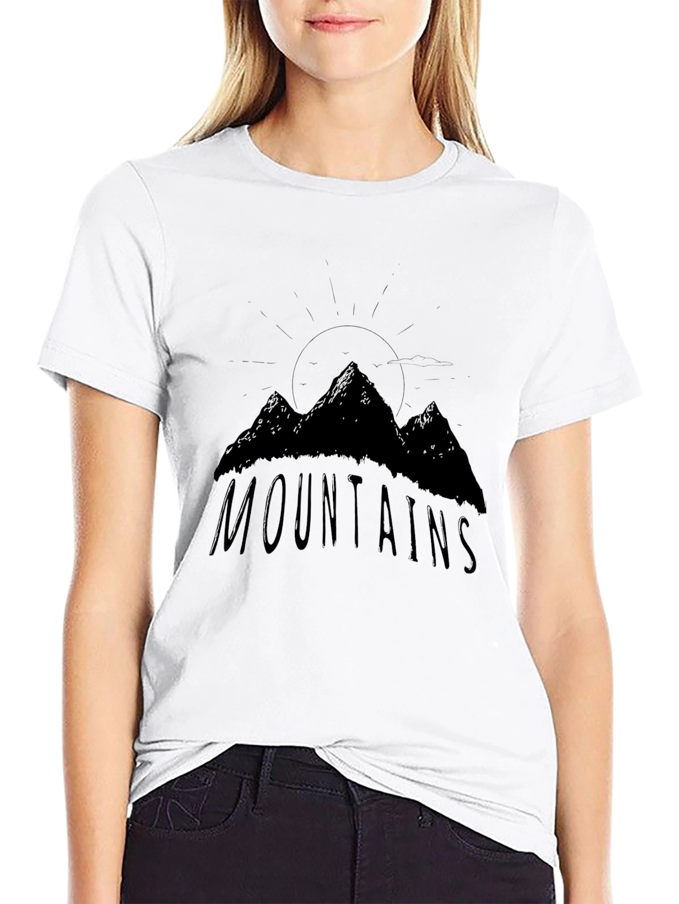 Mountains Graphic Print Black T-Shirt