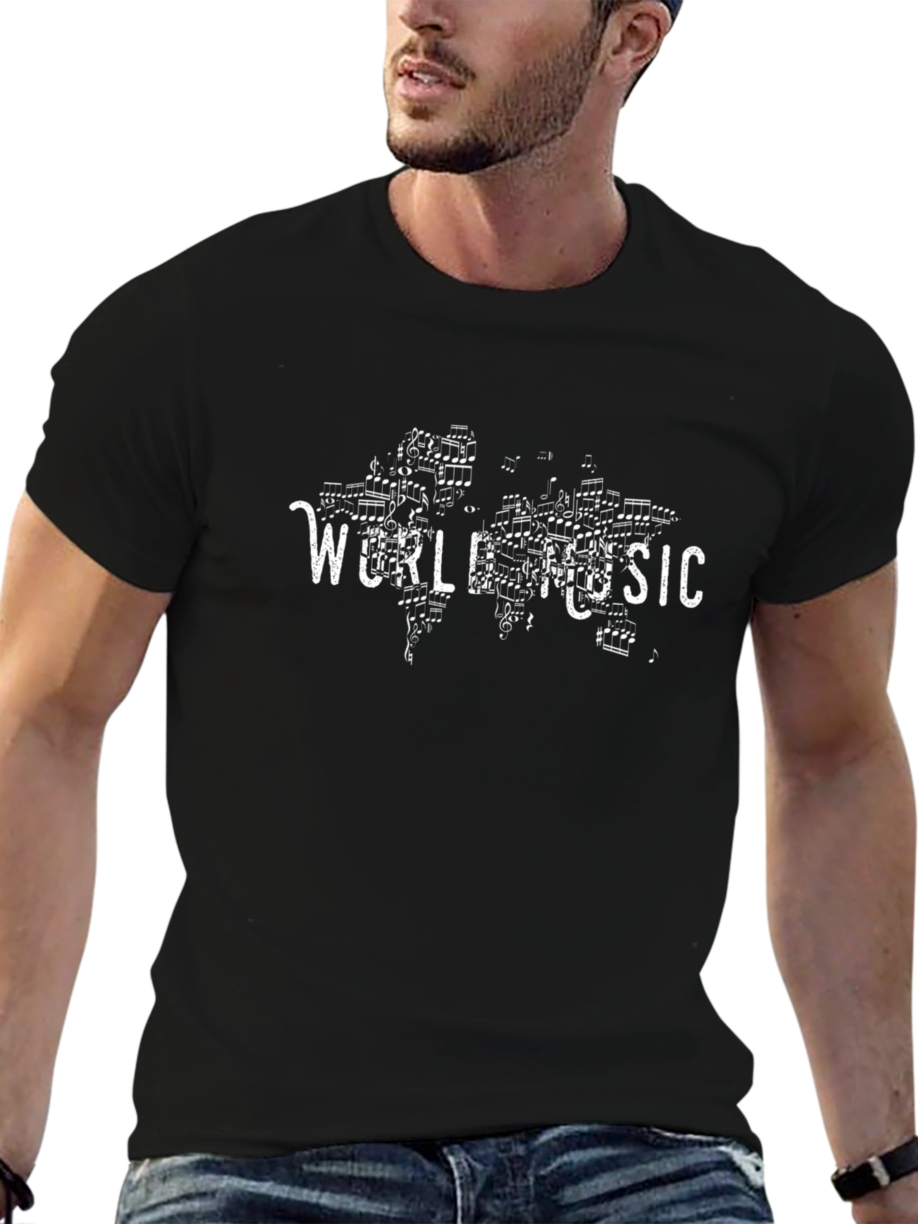 World Music Graphic Print Black T-Shirt