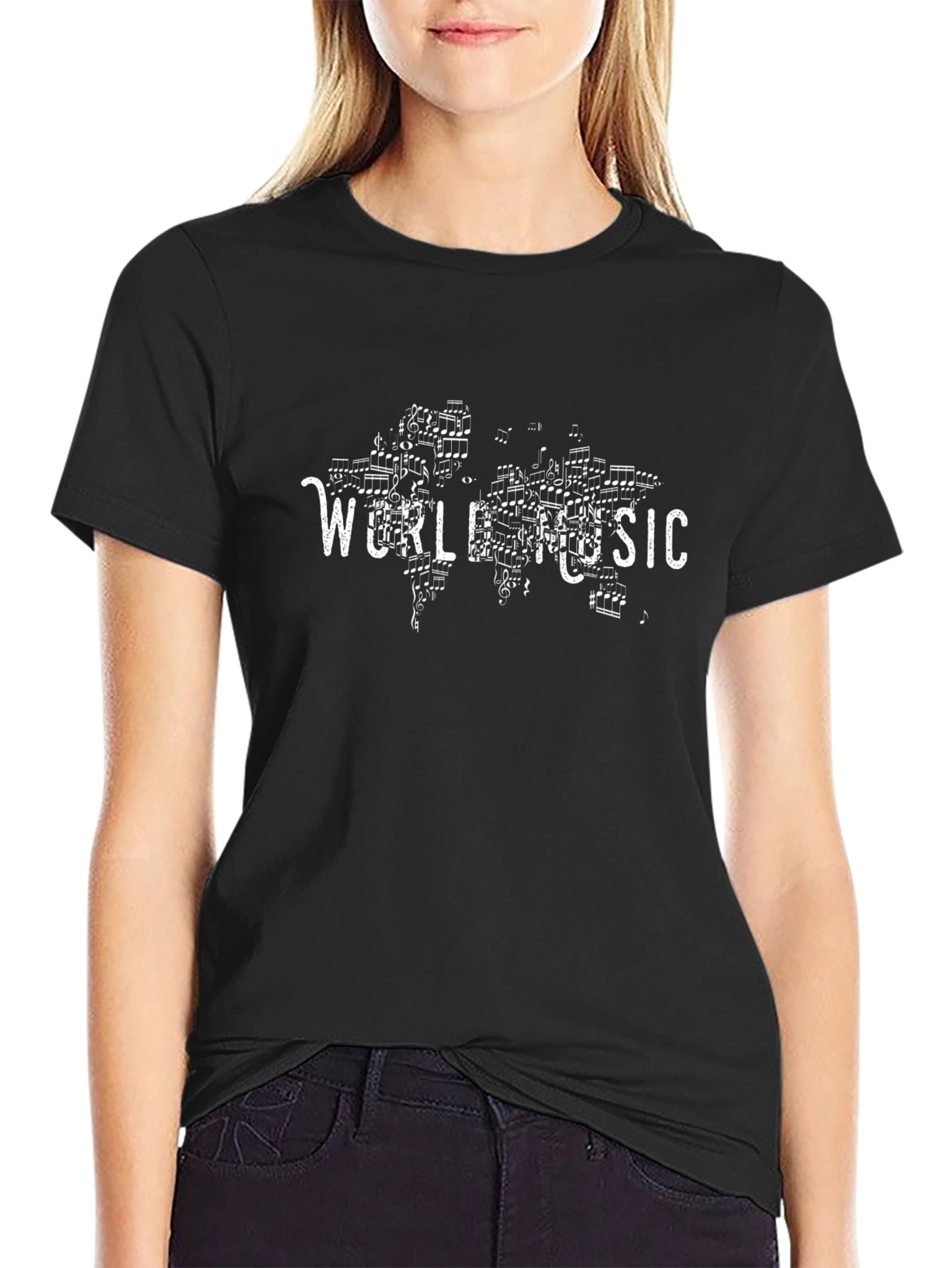 World Music Graphic Print Black T-Shirt