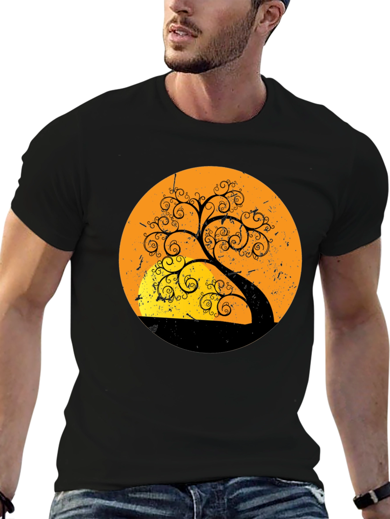 Sunset Tree Graphic Tee - Stylish Black T-Shirt