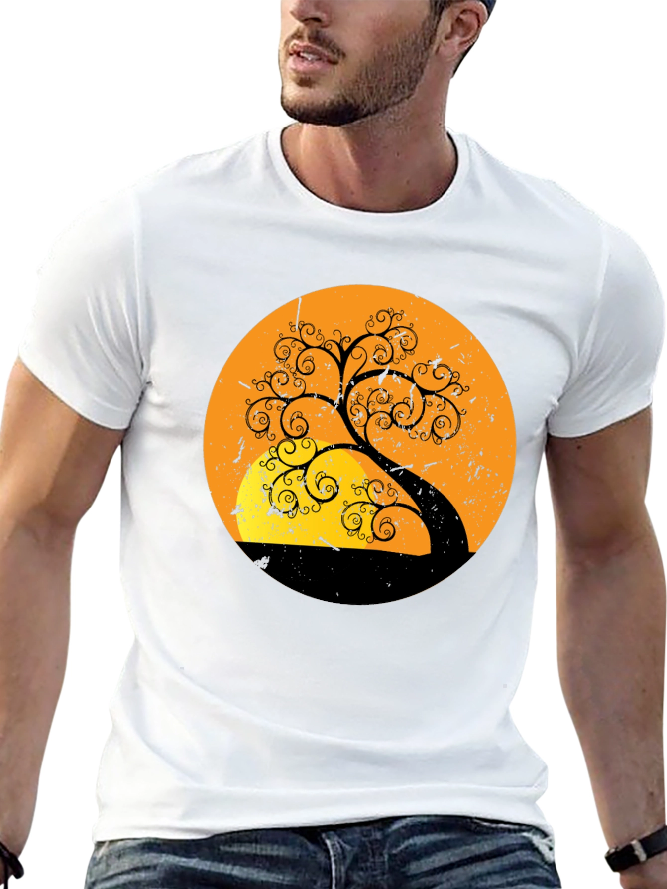 Sunset Tree Graphic Tee - Stylish Black T-Shirt