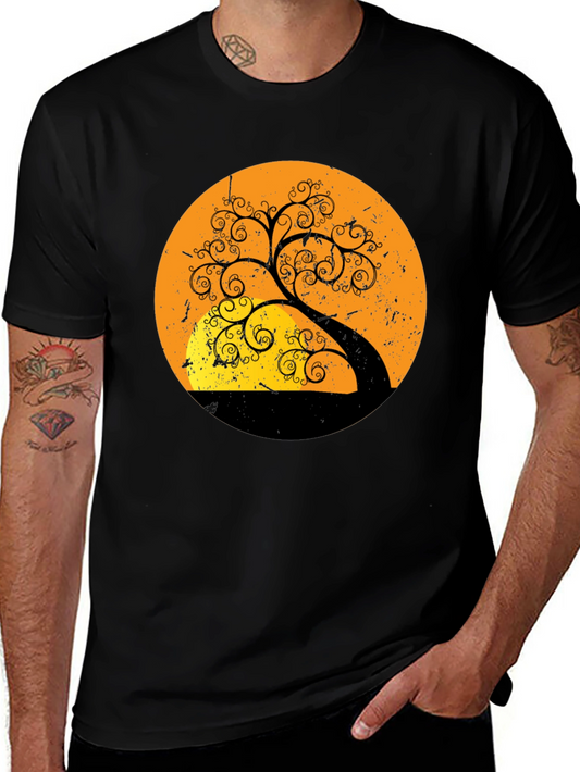 Sunset Tree Graphic Tee - Stylish Black T-Shirt