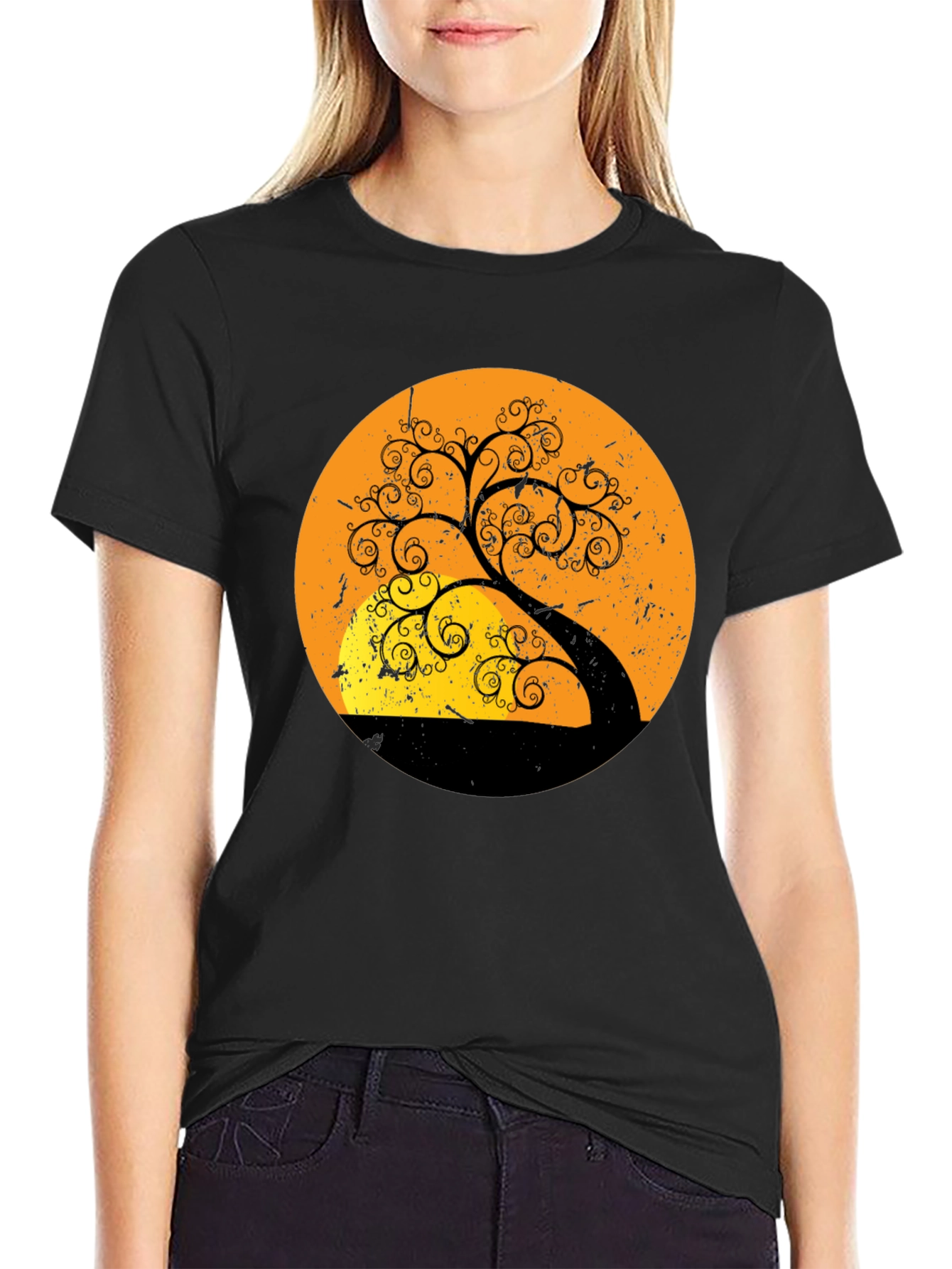 Sunset Tree Graphic Tee - Stylish Black T-Shirt