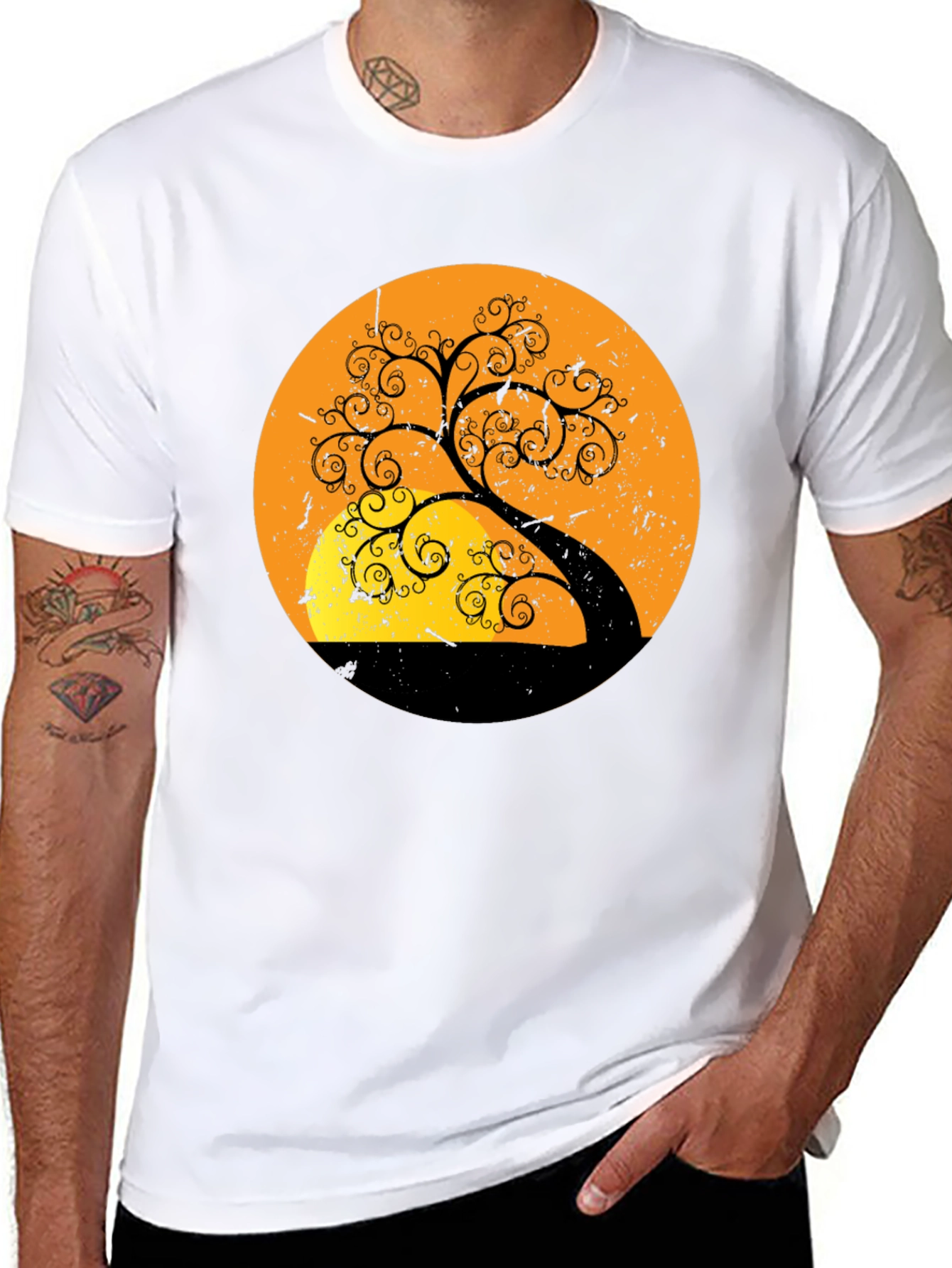 Sunset Tree Graphic Tee - Stylish Black T-Shirt