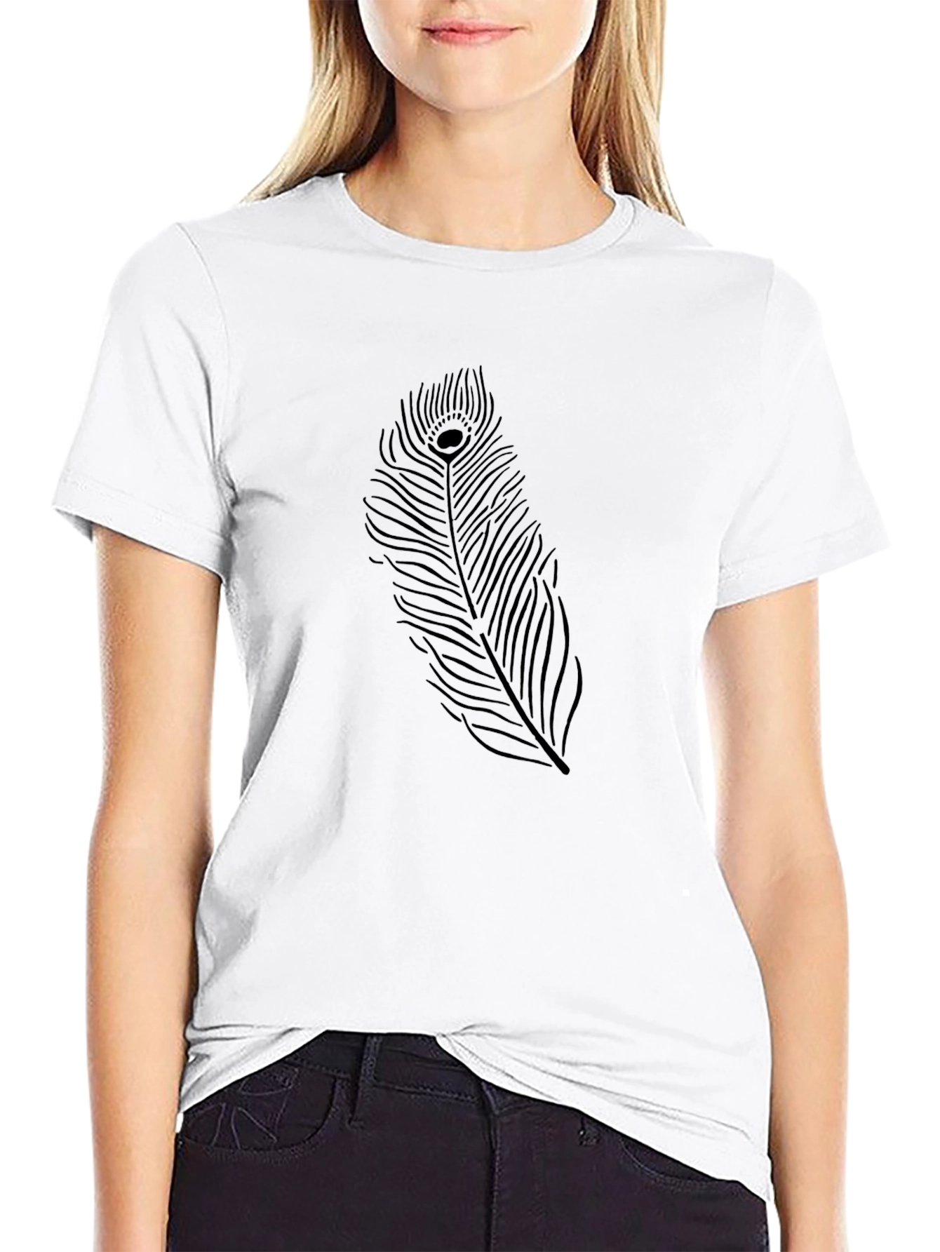 Mens Black Graphic Tee - Peacock Feather Design