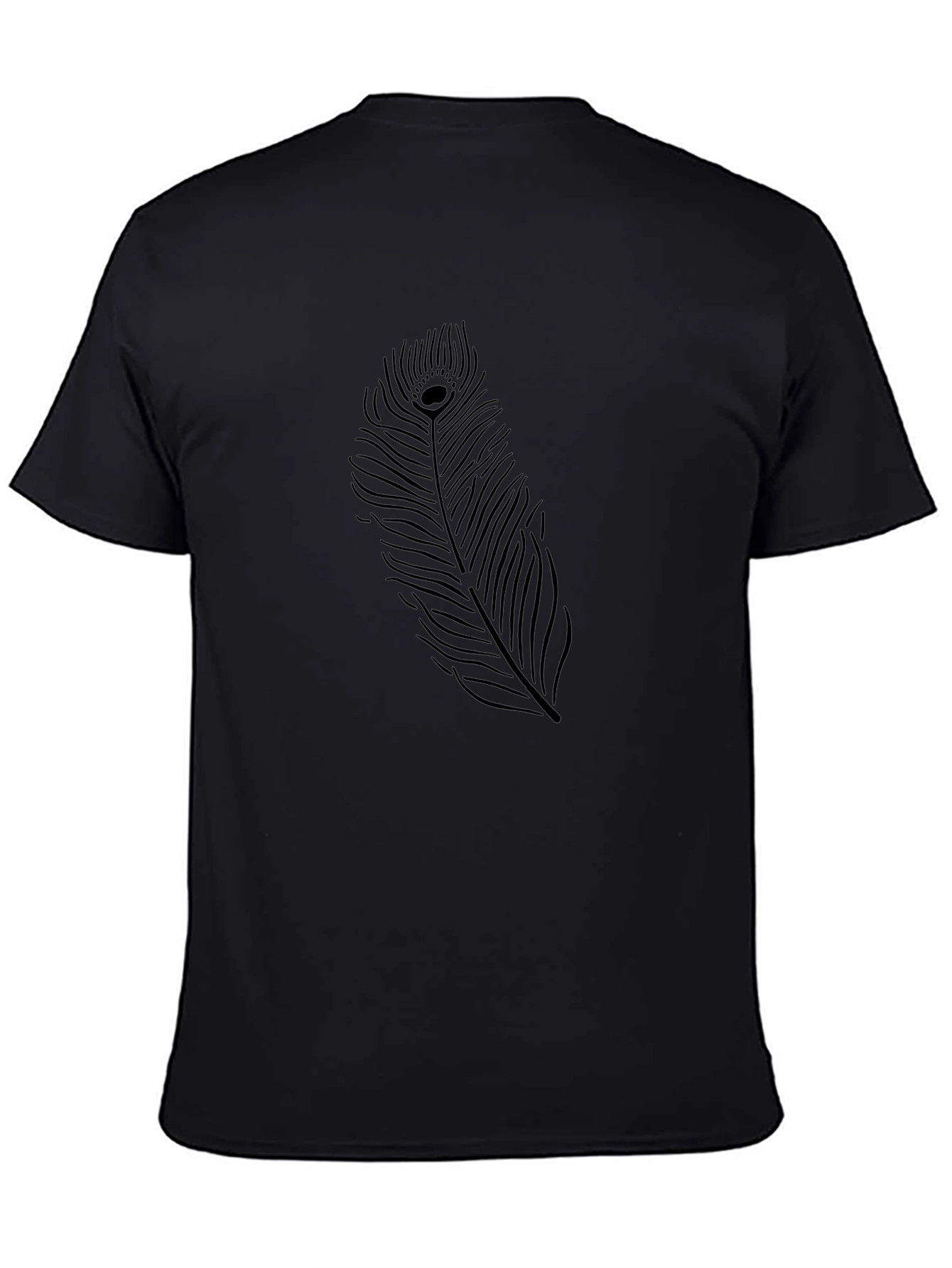 Mens Black Graphic Tee - Peacock Feather Design