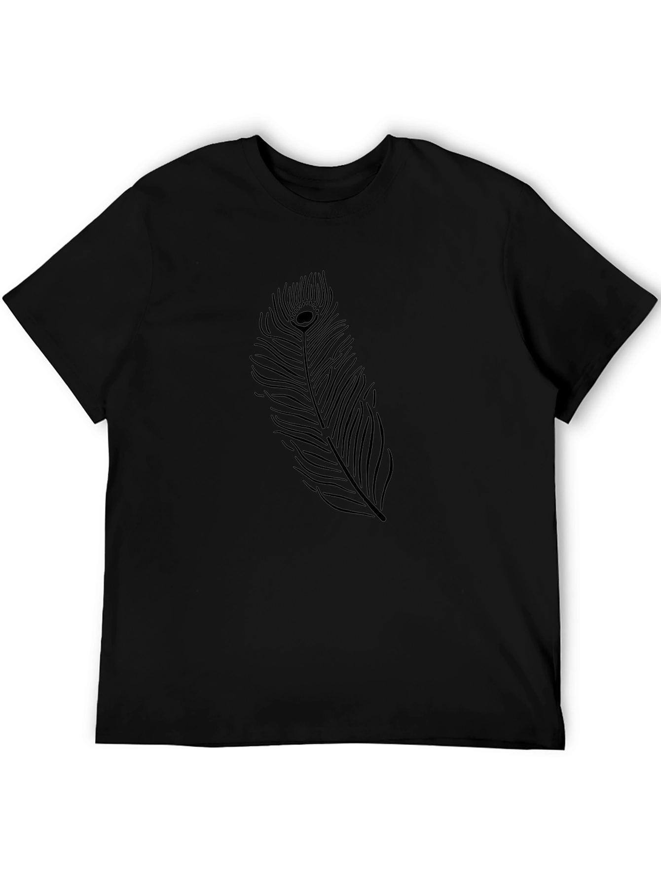 Mens Black Graphic Tee - Peacock Feather Design