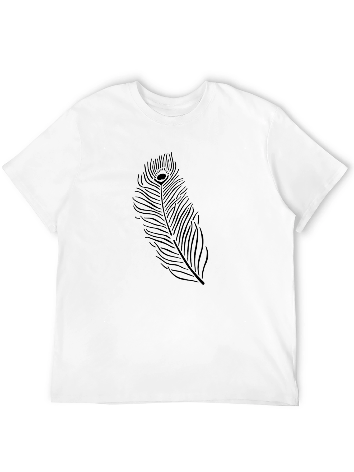 Mens Black Graphic Tee - Peacock Feather Design
