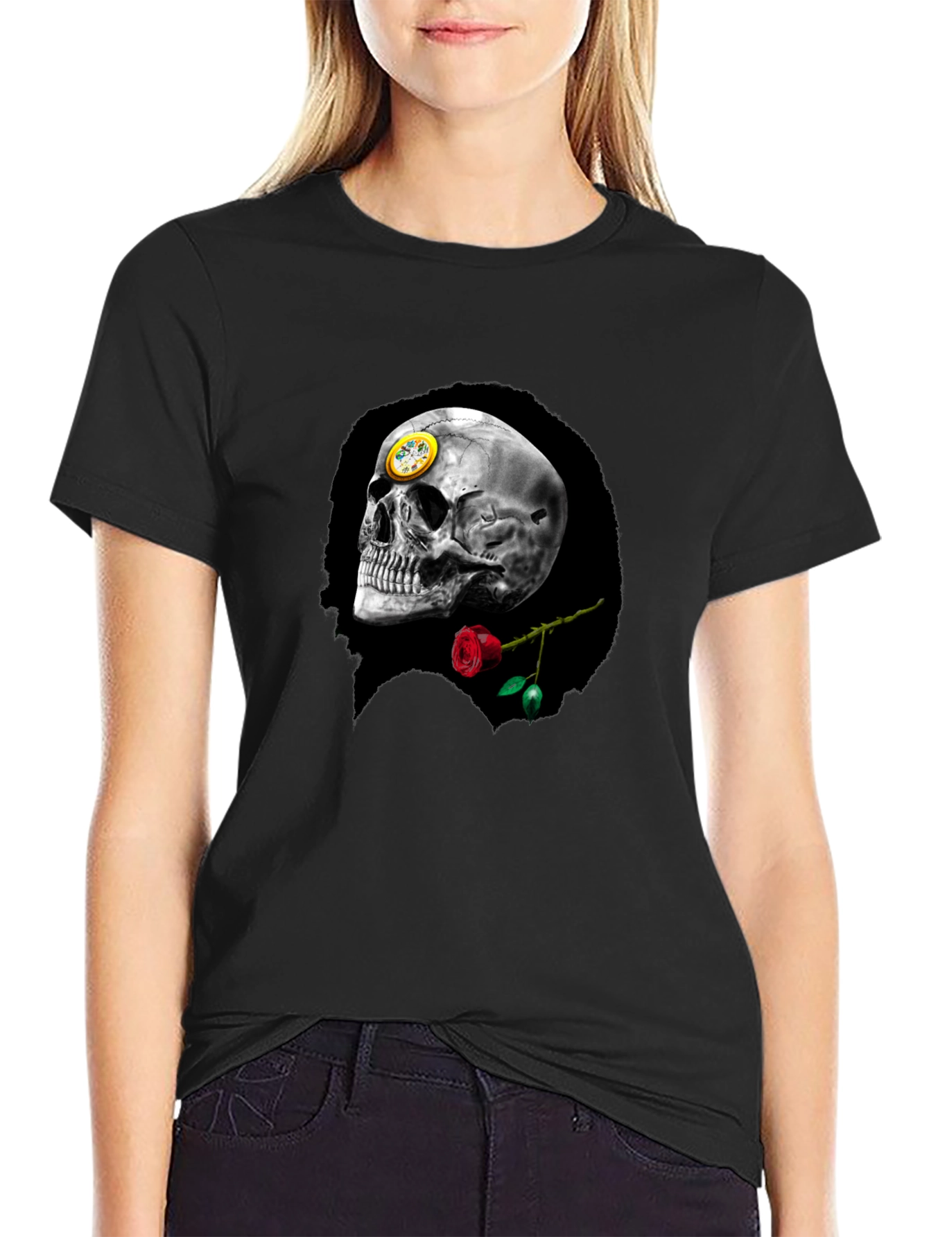 Skull & Rose Graphic Tee - Black