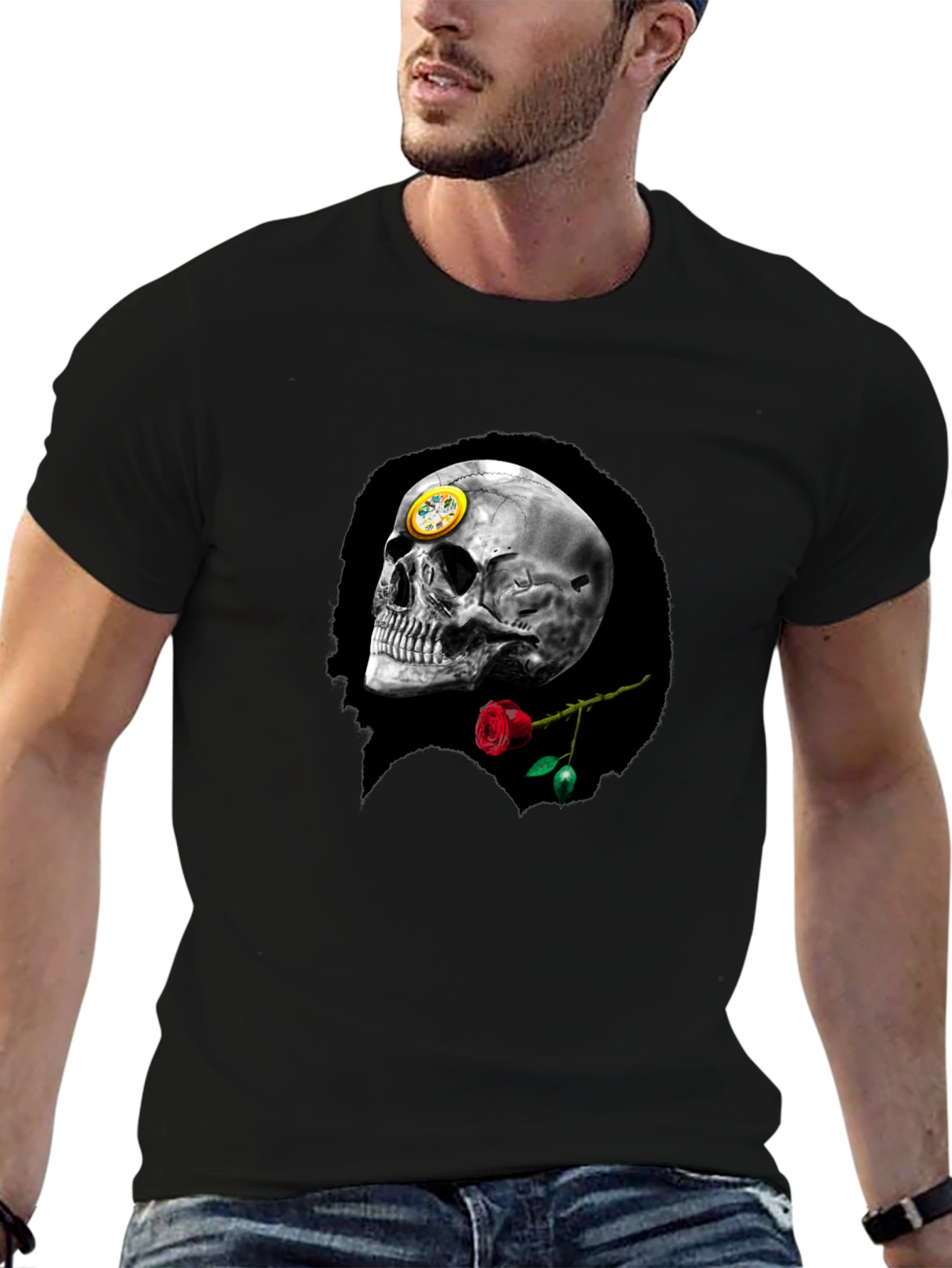 Skull & Rose Graphic Tee - Black