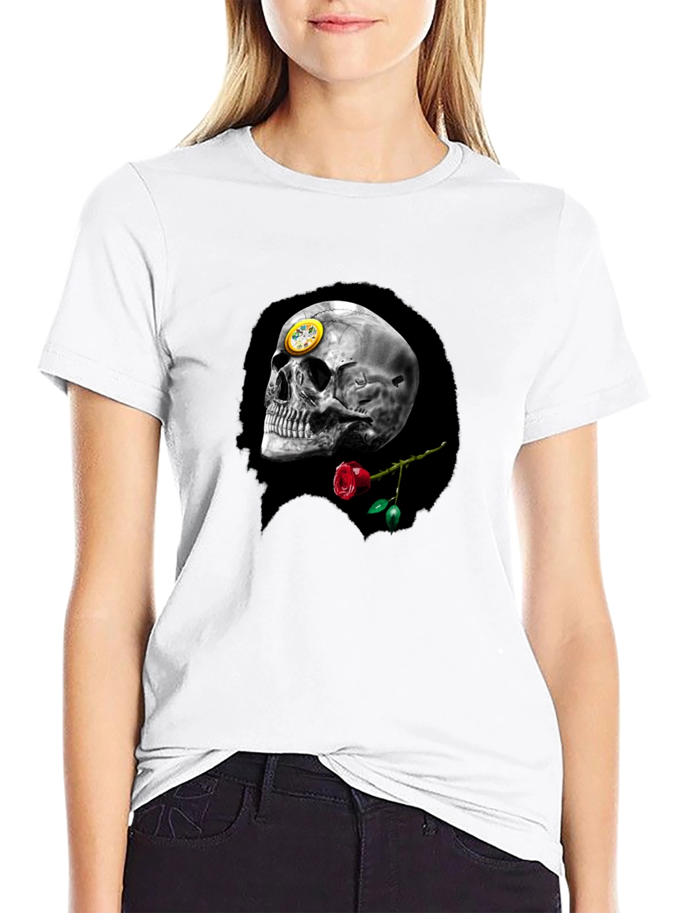 Skull & Rose Graphic Tee - Black
