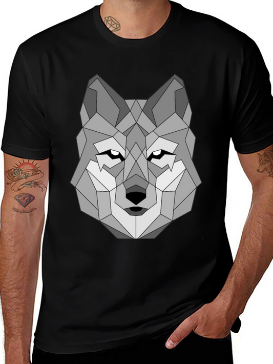 Geometric Wolf Graphic Tee - Black